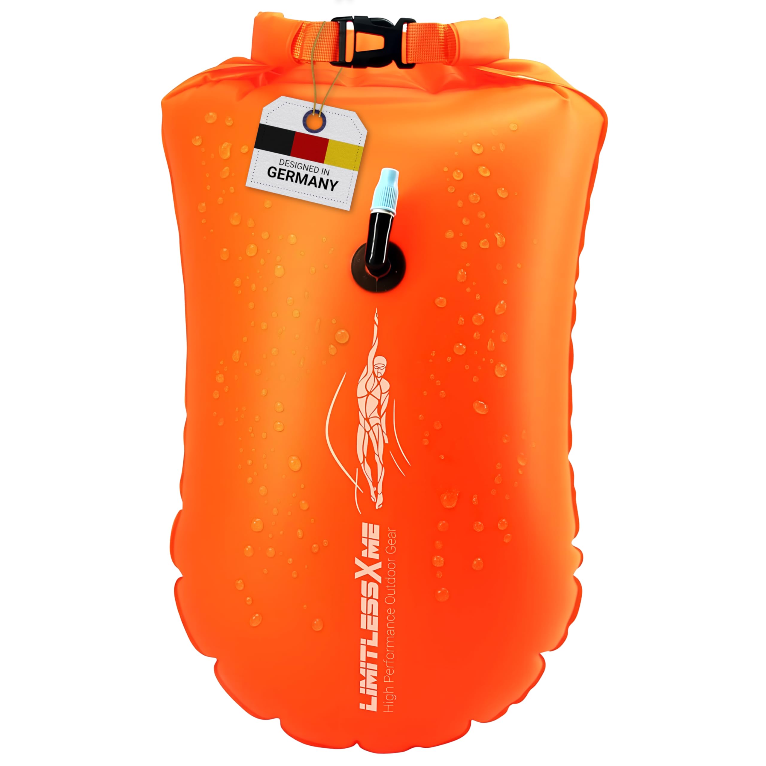 Schwimmboje & Trockensack - 28l Orange. Sicherheit beim Schwimmen, Open Water und Triathlon. Swimming Buoy, Swim Bubble, Schwimm Boj aufblasbar