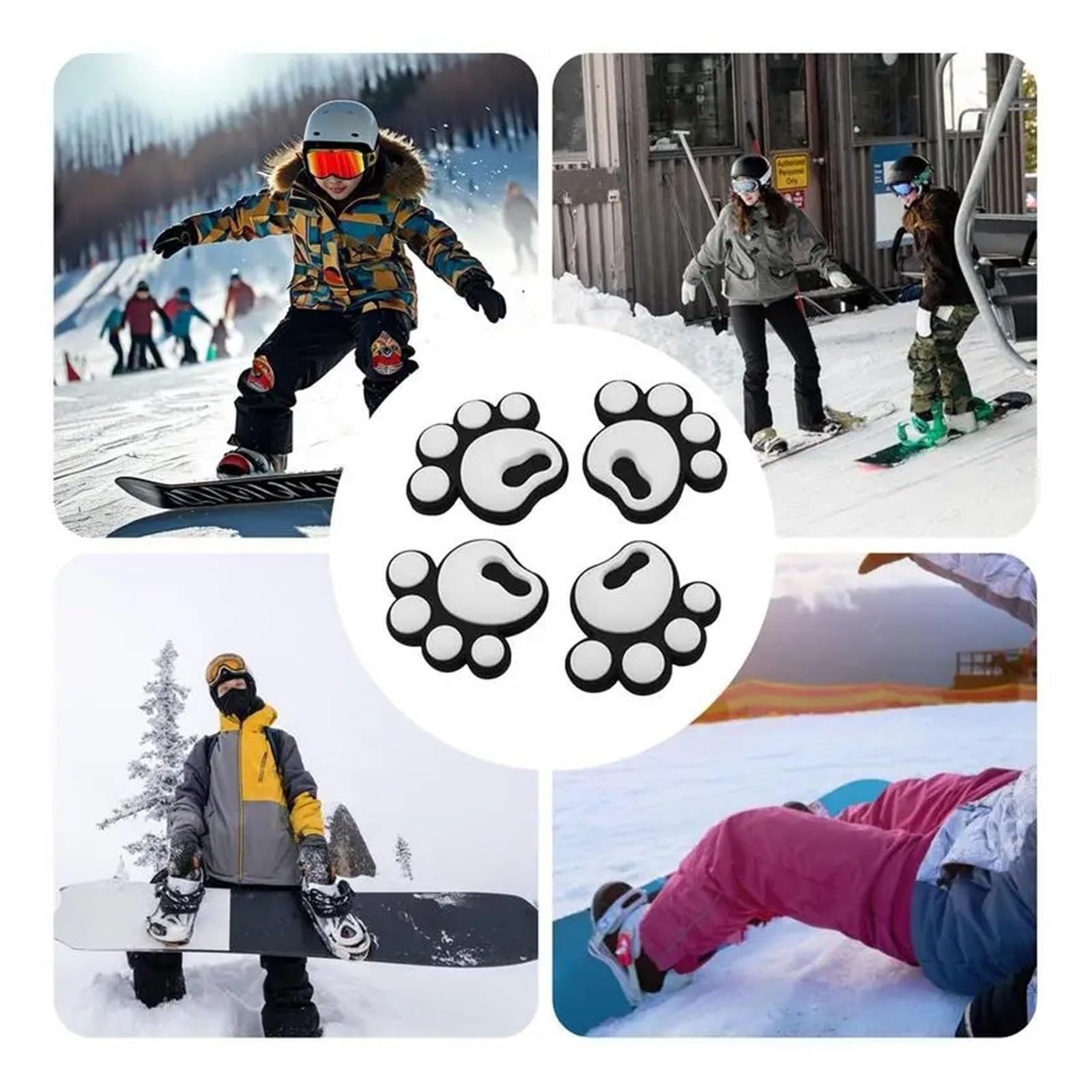 Coussinets pour Planche à Neige Lot de 4 Patins Snowboard en Caoutchouc Souple, Autocollants Forme d'empreinte, Tapis antidérapant for Accessoires Ski