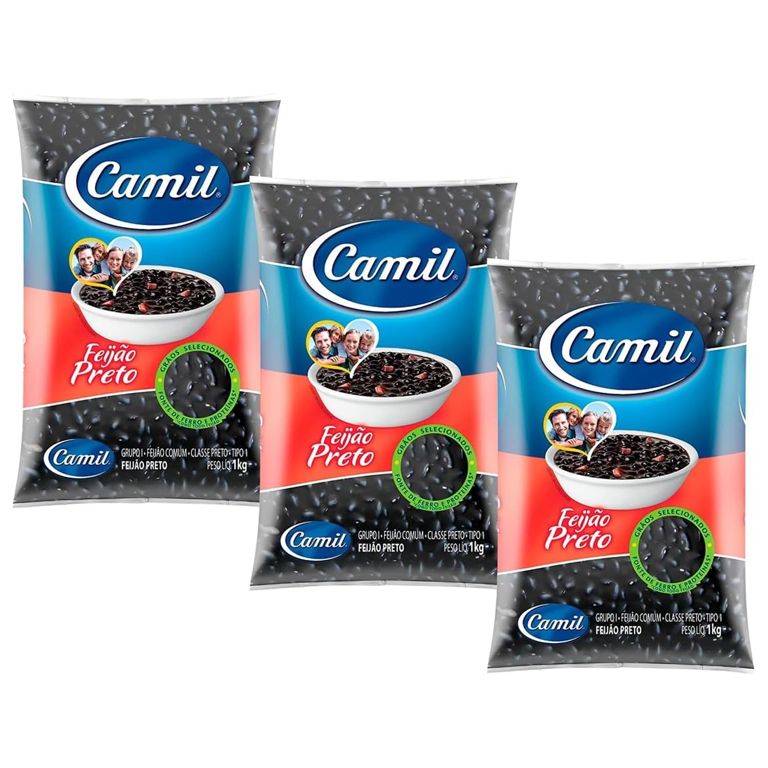 Camil Feijão Preto 1 kg con adhesivo Kajal | Frijoles negros de alta calidad de Brasil | Perfecto para platos tradicionales como feijoada y ensaladas, fibra, vegano y sin gluten