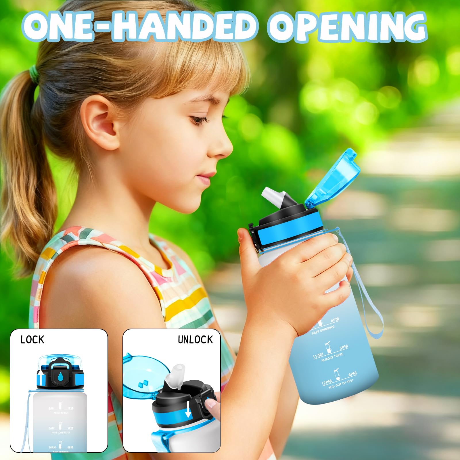 Grsta Borraccia Bambini, Borraccia 500 ml, Senza Perdite, Bottiglia con Cannuccia, Facile da Trasportare, Borraccie Motivazionale, Borracce con Slogan Motivazionale, per Scuole, Ufficio, Corsa