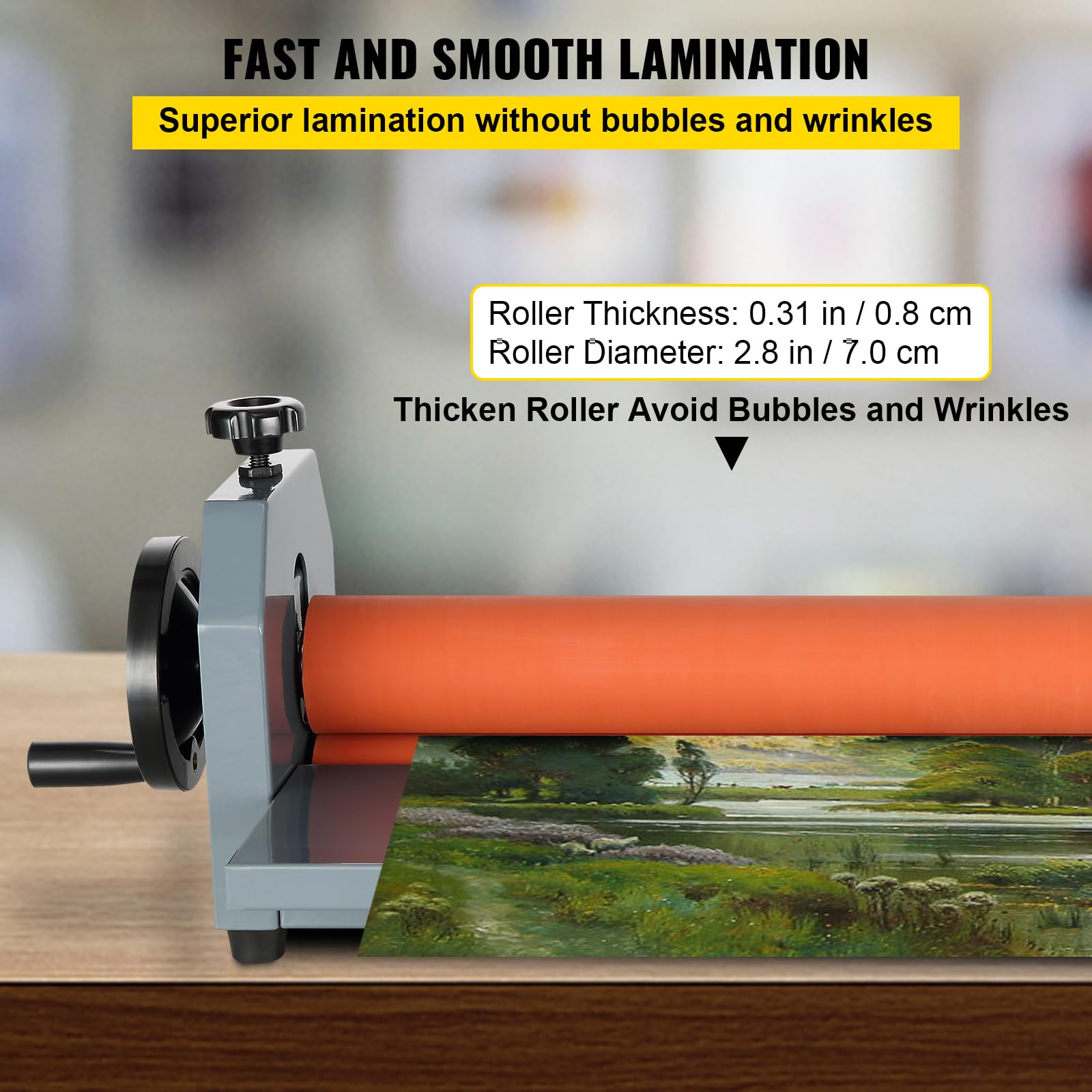 VEVOR Kaltlaminator 1000 mm manueller klapptischer Fotofilm-Rollenlaminator aus dickem Eisenmetall mit Weichgummirollen, vier rutschfesten einstellbaren Gummifüßen für Foto-, Werbe Kopierbetriebe