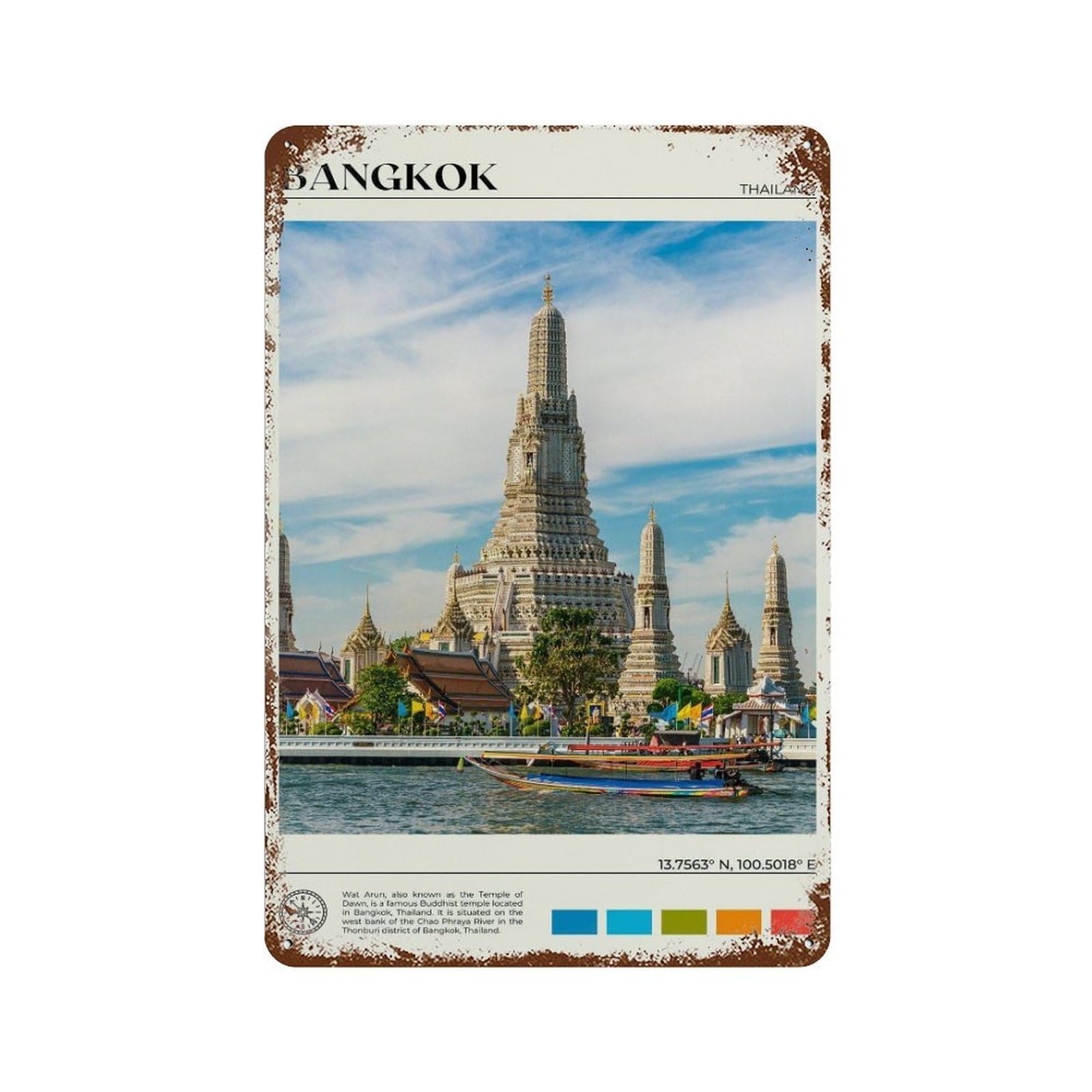 xiaoxiaoshen Real Photo Bangkok Decor Thailand Wall Decor Art Metal Tin Poster Modern Home Decor Art Home Bar Shop Decorations Vintage Sign 30x20cm