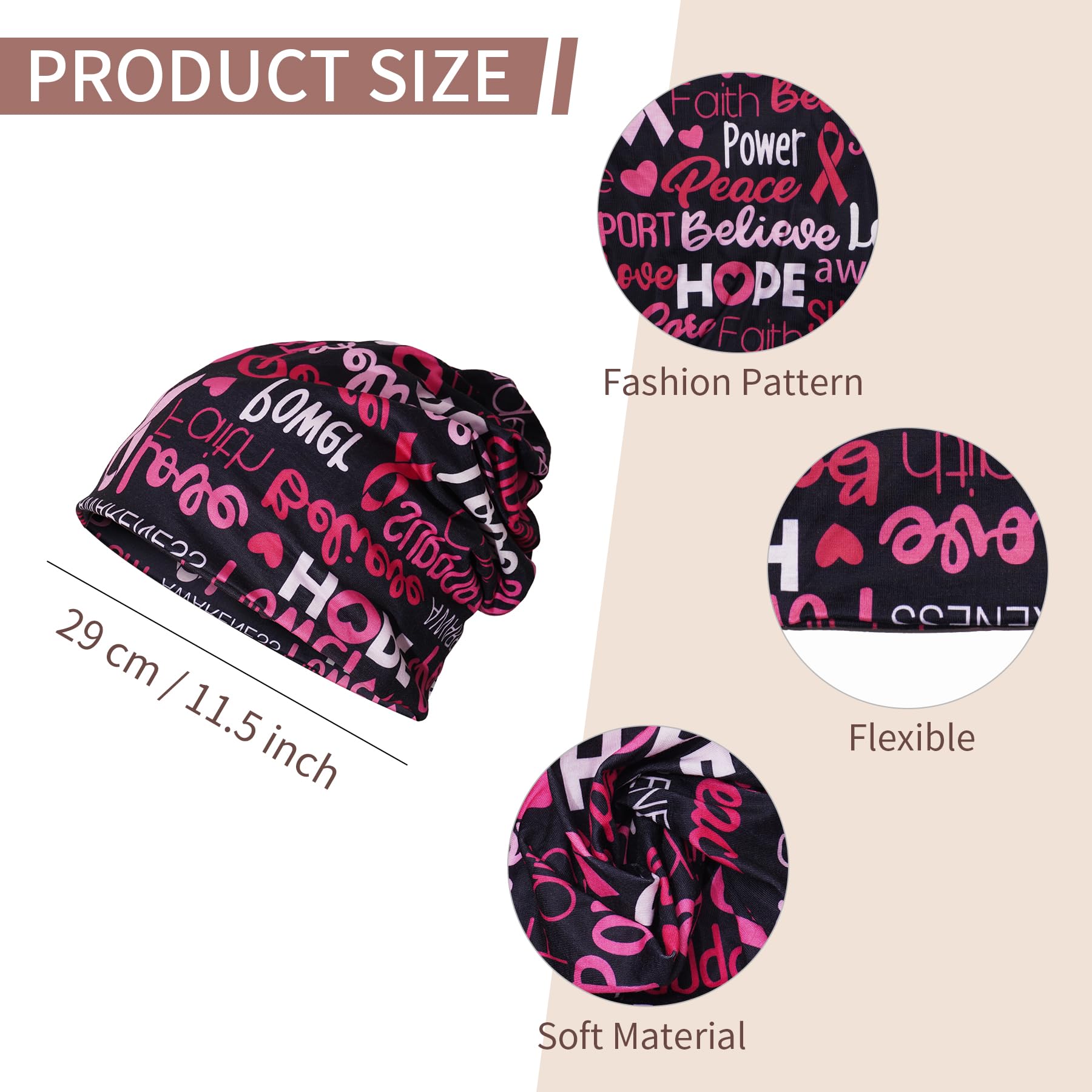 OPUHOHR 2 Pieces Chemo Headwear for Women, Turban Beanie Caps, Head Scarf for Women's Hair, Headwear Chemo Baggy Sleep Cap Skull Cap Nightcap Pink