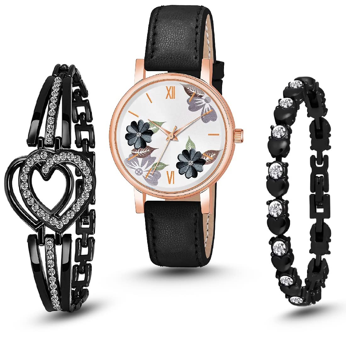 K Vajir Analogue Genuine Leather Belt Flower Dial Multi-Coloured Watch for Girls and Woman | Stylish Combo Special Day Gift Watch for Girls and Woman (Black) (B0BNHT5184) Amazon Price History, Amazon Price Tracker