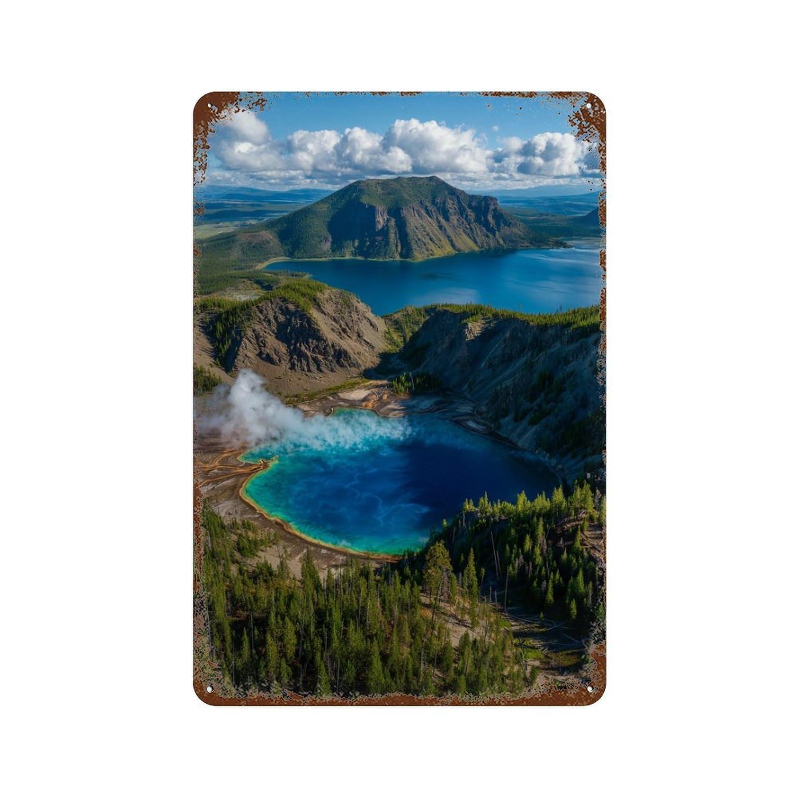 Yellowstone Grand Prismatic Spring-1 Distressed Metal Wall Sign 11.8"x7.9", for Basement, Hobby Room And Garage Decor, Shabby Chic Decor