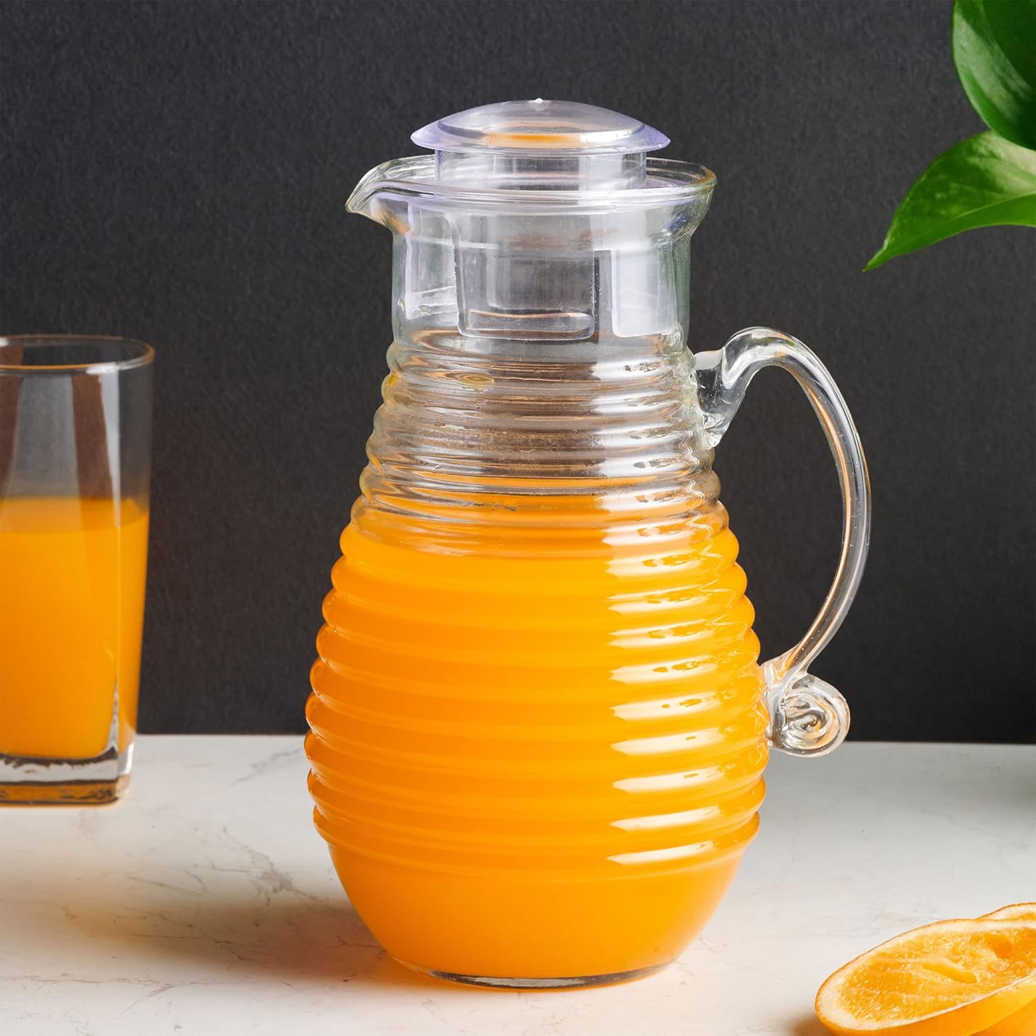 Buy Home Centre Tuscany Bemica Ribbed Glass Jug with Lid 1.5L Online