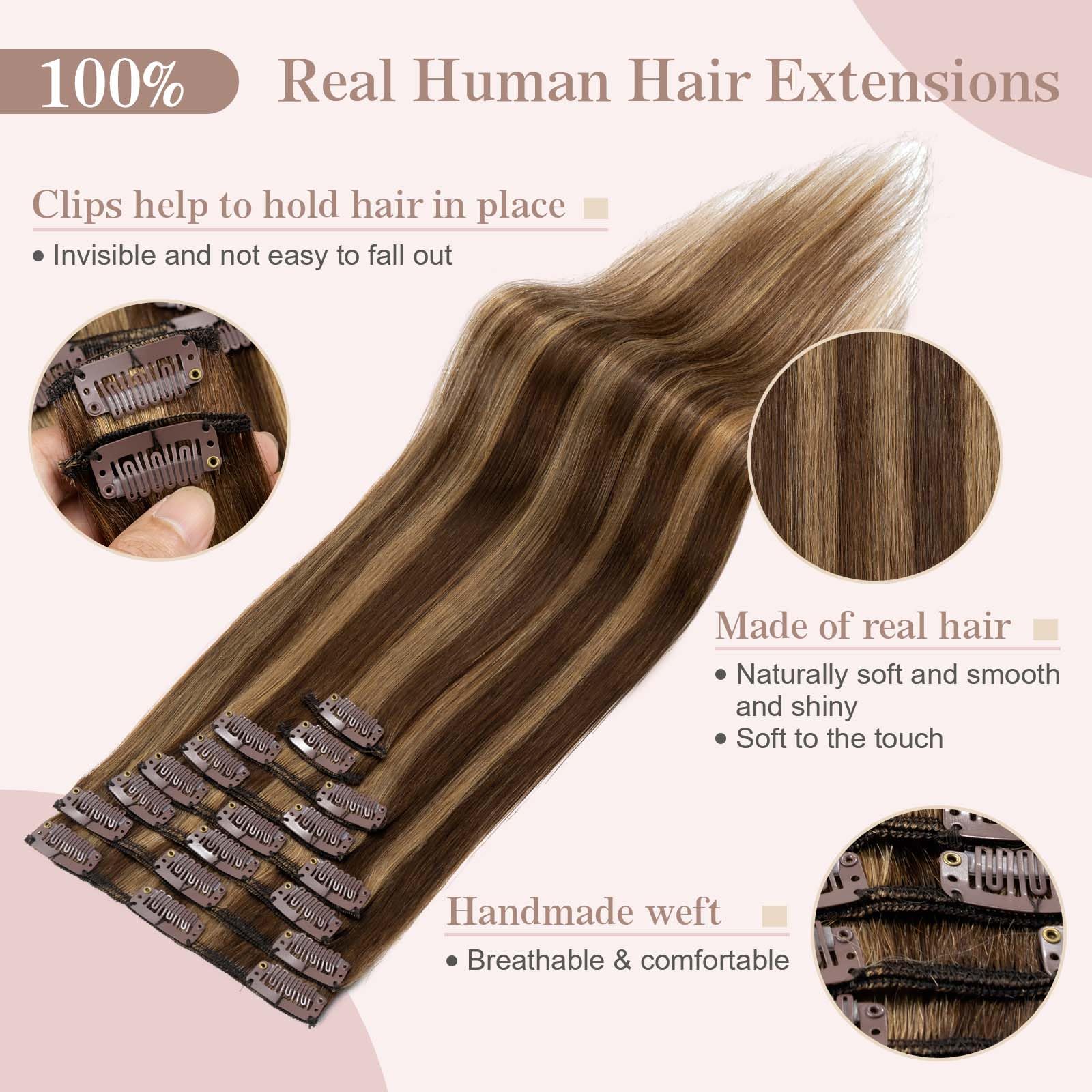 SEGOHAIR 8 PCS Hair Extensions Clip in Real Human Hair, 14 inch Thin Full Head Human Hair Extensions Straight - Image 3