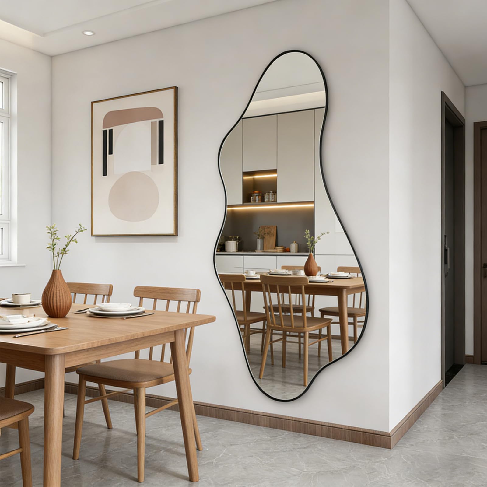 Photo 1 of ** NEW ** DAOYIJIAJU Large Irregular Mirror, 63"x30" Asymmetrical Aesthetic Wall Mirror with Metal Frame, Modern Organic Shaped Mirrors for Living Room Bedroom Hallway Entryway, Hangs Vertically or Horizontally