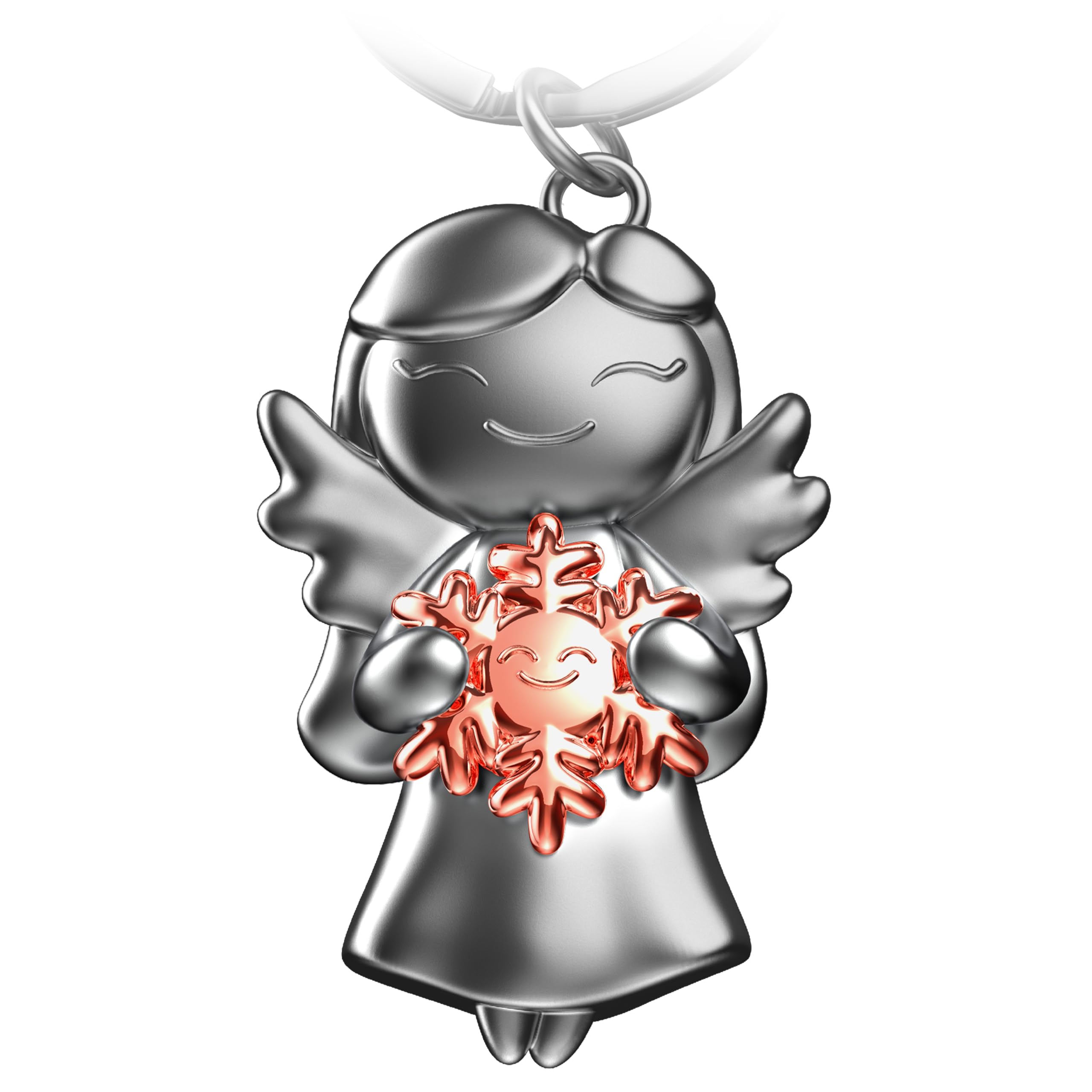 FABACH Guardian Angel Keyring Star with Snowflake - Metal Christmas Angel - Christmas Guardian Angel Lucky Charm - Angel Keyring Guardian Angel as a Gift for Girlfriend, Rose Gold, 1, Modern
