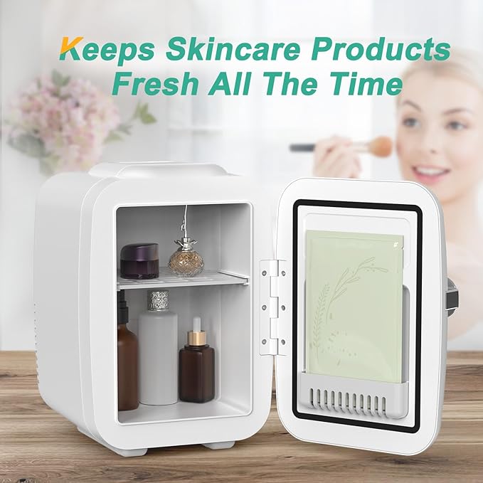 CROWNFUL Mini Fridge, 4 Liter/6 Can Portable Cooler and Warmer Personal Refrigerator for Skin Care, Cosmetics, Beverage, Food,Great for Bedroom, Office, Car, Dorm, ETL Listed (White) on Fridge.com