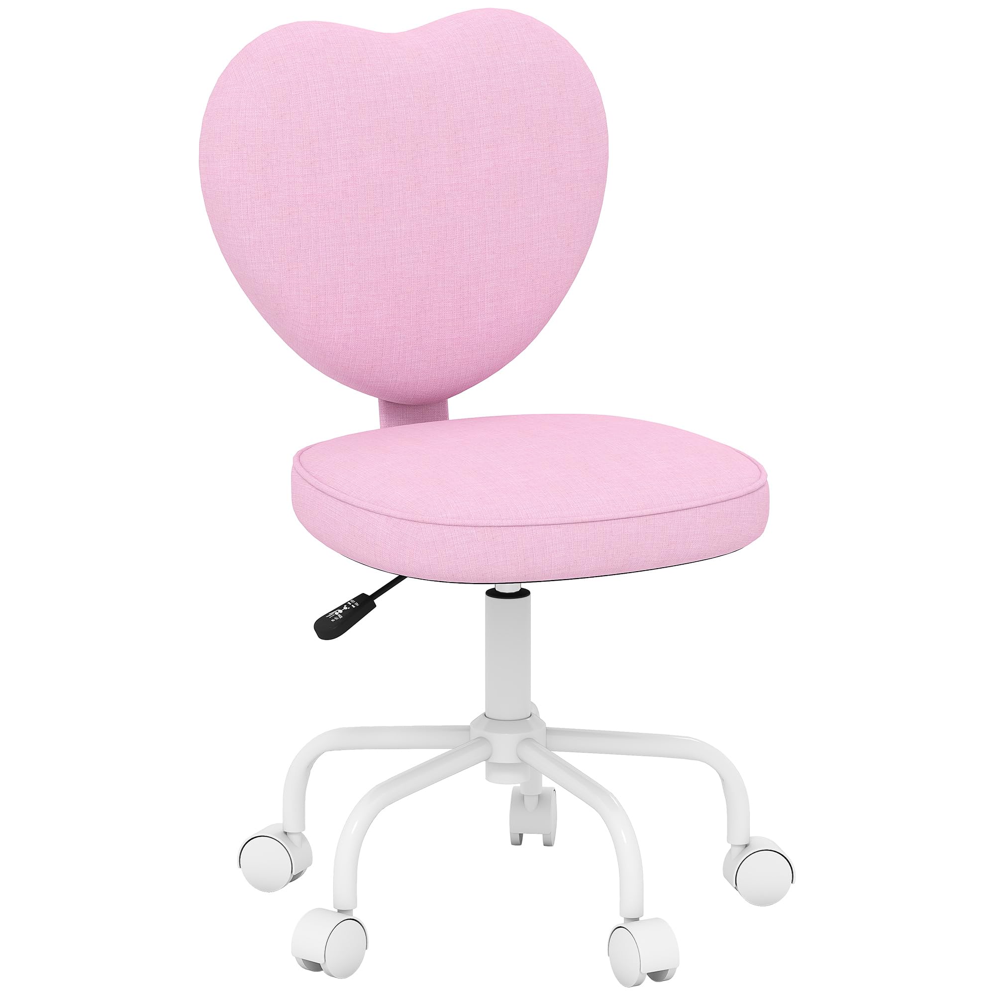 HOMCOM Heart Love Back Armless Office Chair, Comfortable Desk Chair with Adjustable Height, Cute Fabric Vanity Chair with 360 ° Swivel Wheels, Pink
