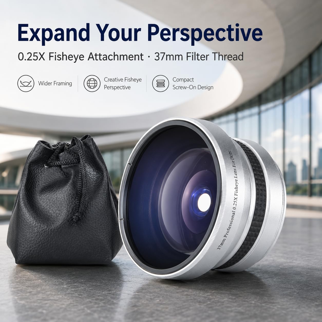 Plata Fuerte aplicabilidad 37mm fisheye 0.25X Super Fisheye Lente Adicional para Lentes de cámara de Calibre 37 mm Lente de fotografía de la cámara, es para Lente de cámara de 37 mm Estándar