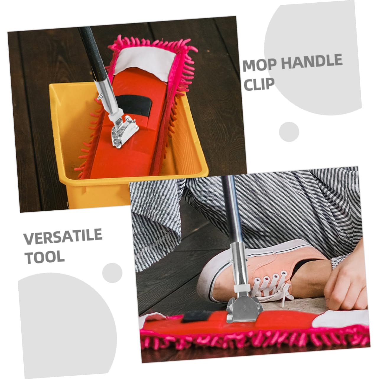 PRETYZOOM Universal Mop Clamp Mop Rod Chuck 360° Rotation Stainless Steel Mop Clip Easy to Replace Mop Pole Clip