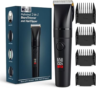 HSKAI 2-in-1 Profi Haarschneider & Barttrimmer für Herren – Elektrischer Rasierer für Gesicht, Kopf und Körper mit abnehmbaren Keramik-Titan-Klingen, 9 Längeneinstellungen & rutschfestem Mattgriff