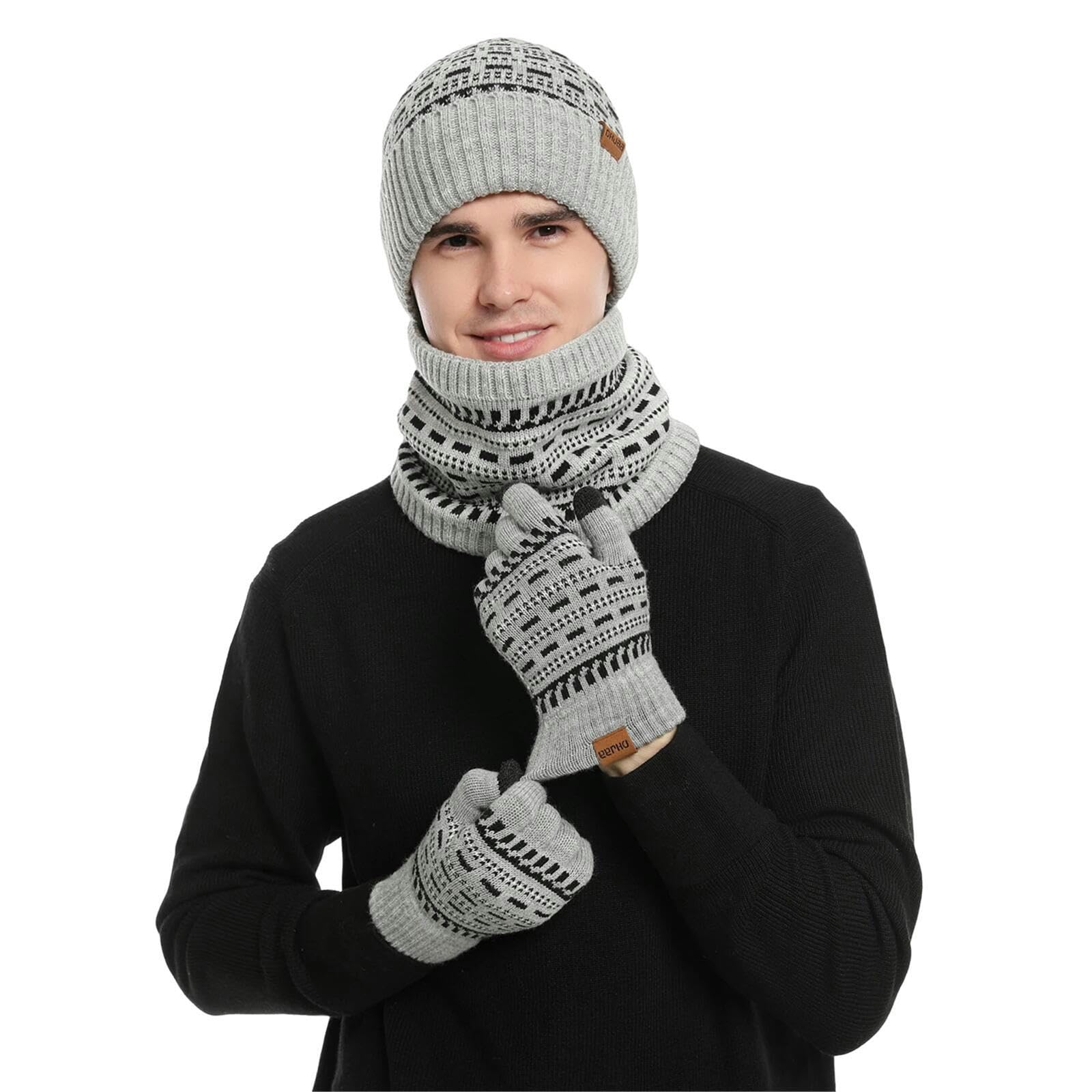 Schal Mütze Handschuh Set Winter Beanie Hut Schal Touchsbildschirm Handschuhe Warmer Hut Im Freien Sport 3 Stück Für Männer Frauen
