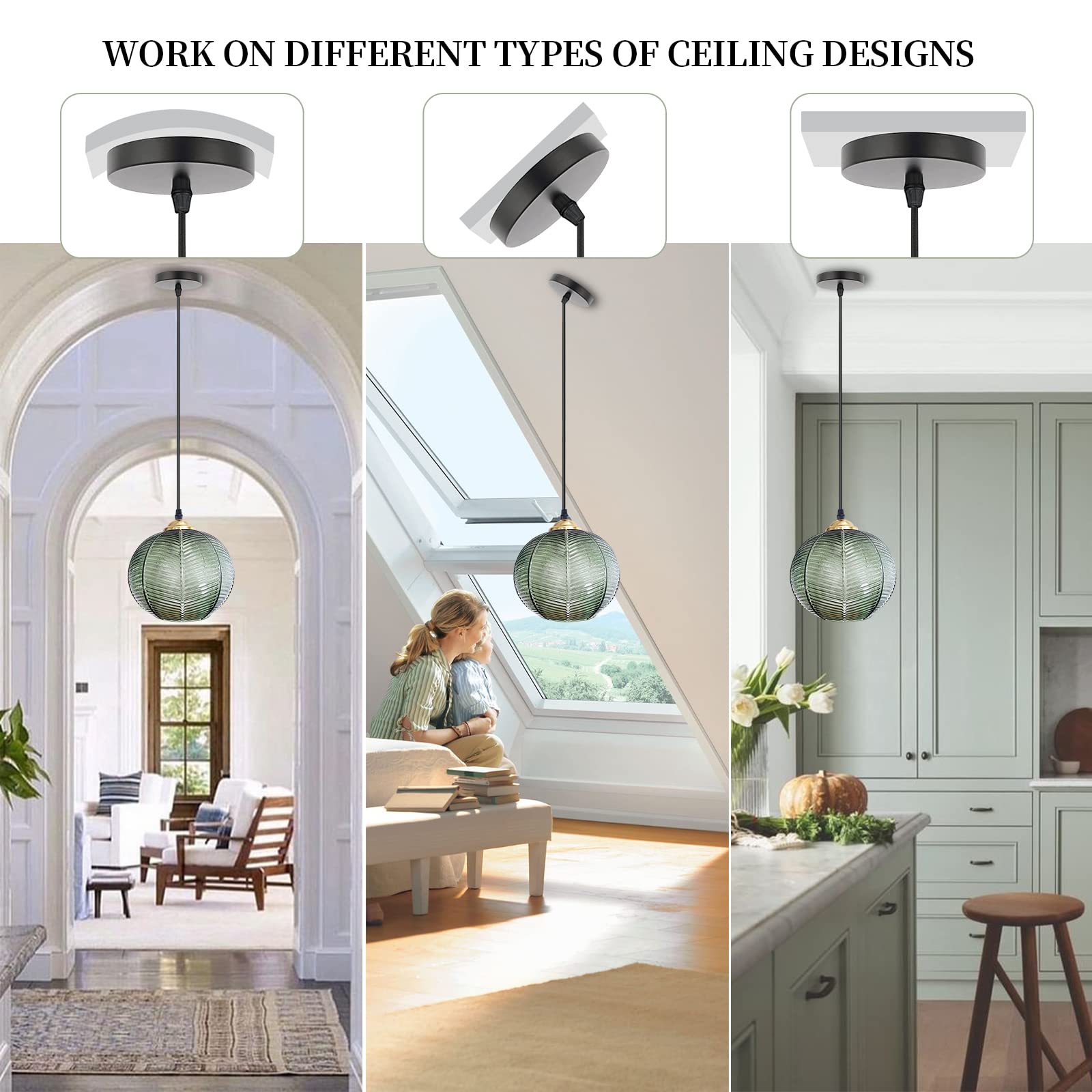 Lampada A Sospensione In Vetro Verde - Stile Vintage Per Cucina, Camera O Soggiorno, Con Lampadina LED