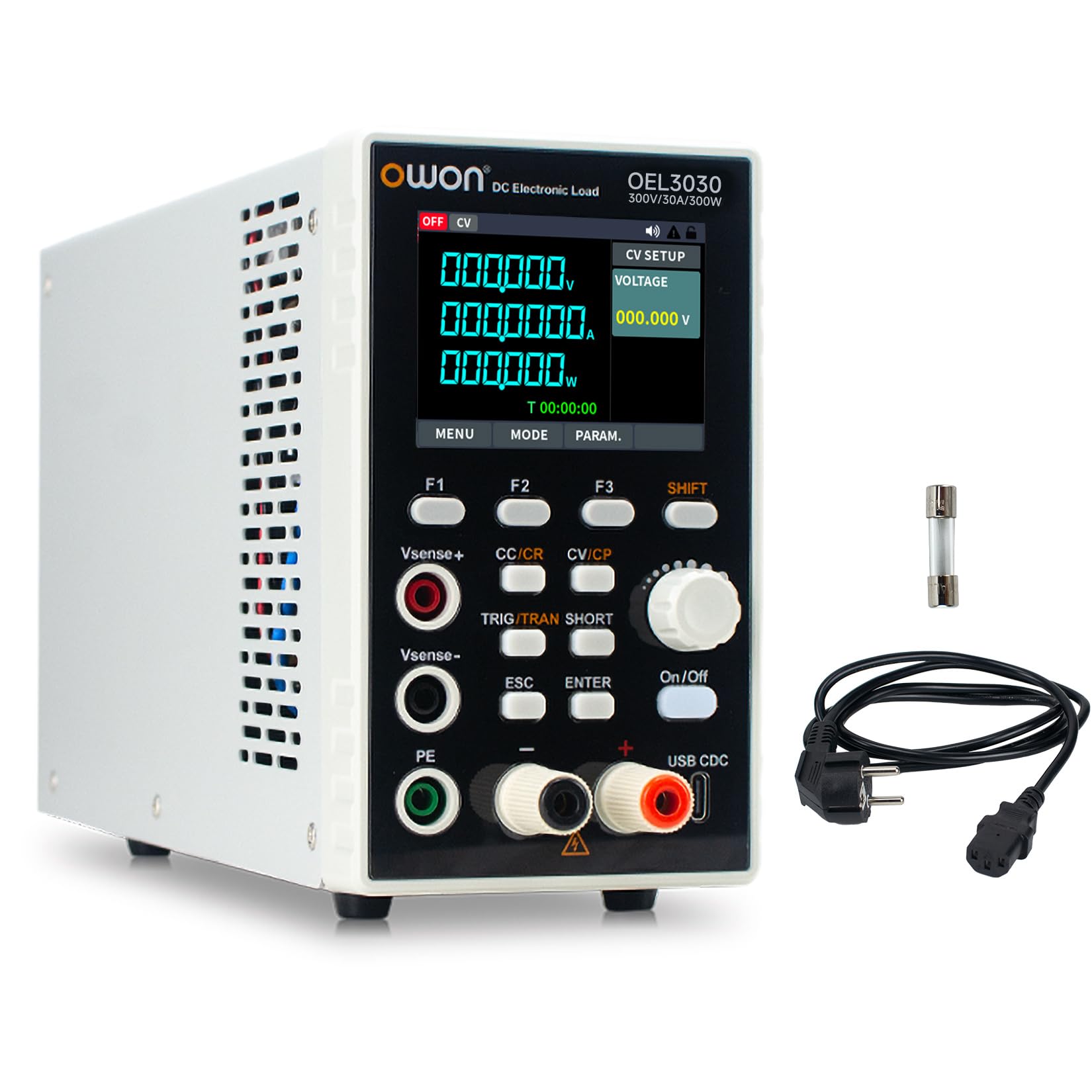OWON OEL3030 Carico elettronico DC programmabile, 0–300V 0–30A 300W, dinamico 5 kHz, tasso di salita regolabile, USB RS232