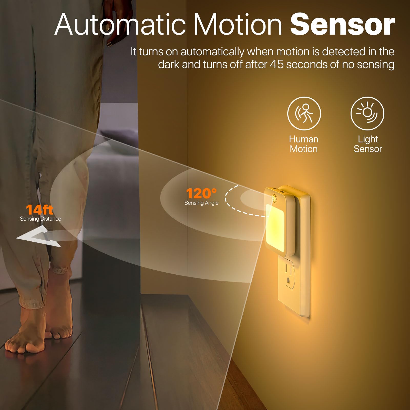 YYBCAN Night Light Night Lights Plug into Wall Dimmable LED Motion Sensor Light Indoor Night Lights for Bedroom — view 3