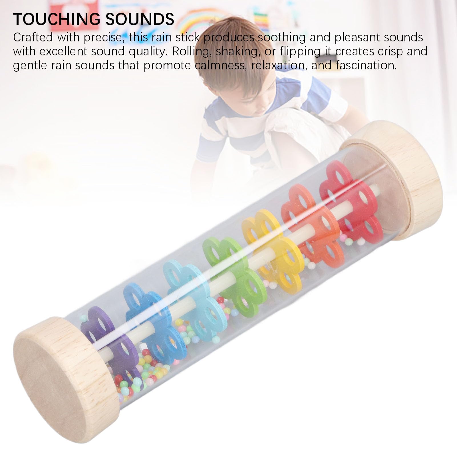 Wooden Rain Stick Toy Sensory Development Musical Toys Colorful Rattle Rainmaker Toy Babies Rattle Tube Rain Stick Shaker Music Sensory Auditory Instrument for Toddlers - Image 2