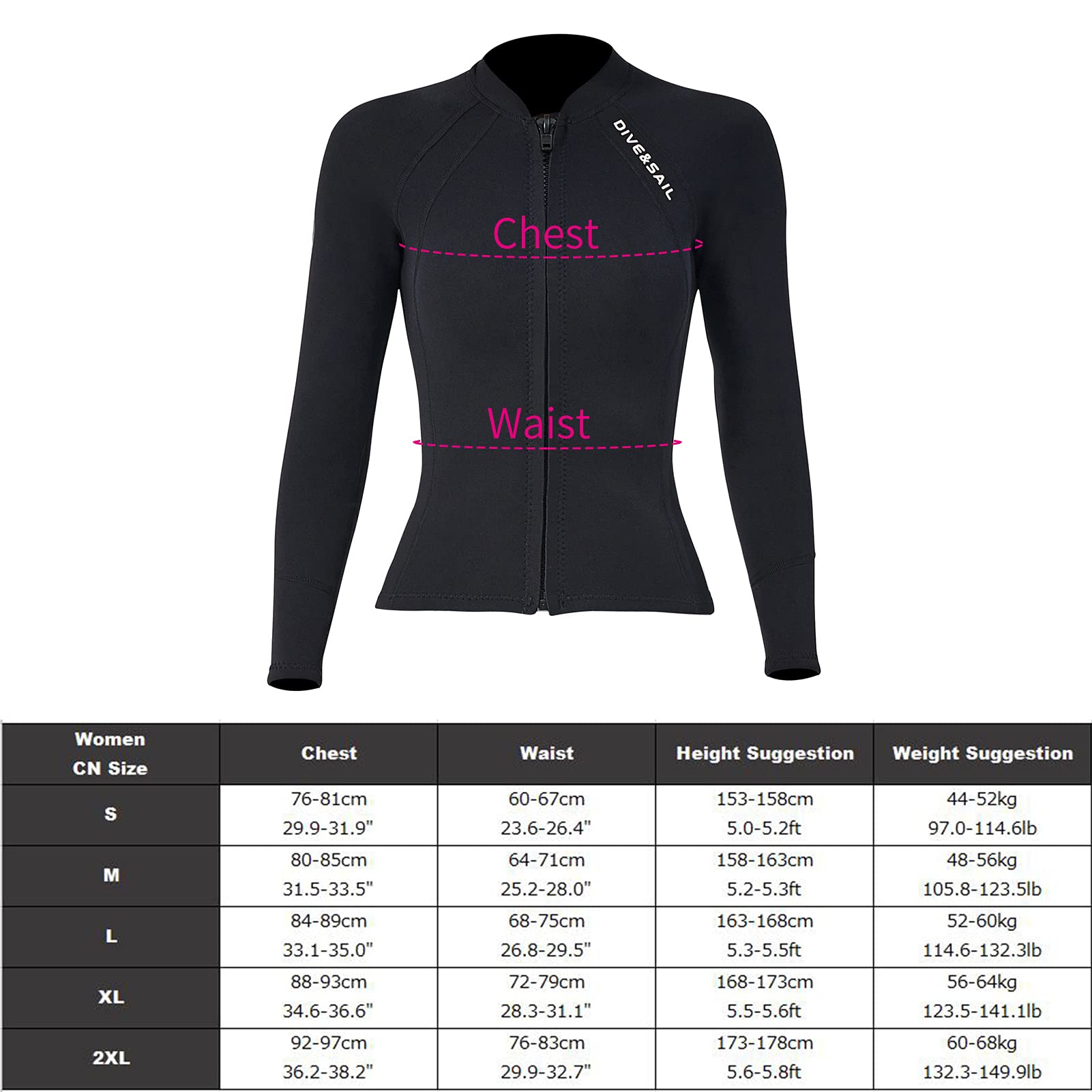 HUIOP 2mm Neoprene Uomo Donna Top da Sub con Cerniera Frontale Mute Giacca a Maniche Lunghe Top Muta per Snorkeling Diving Surf Sport Acquatici Nuoto,Muta