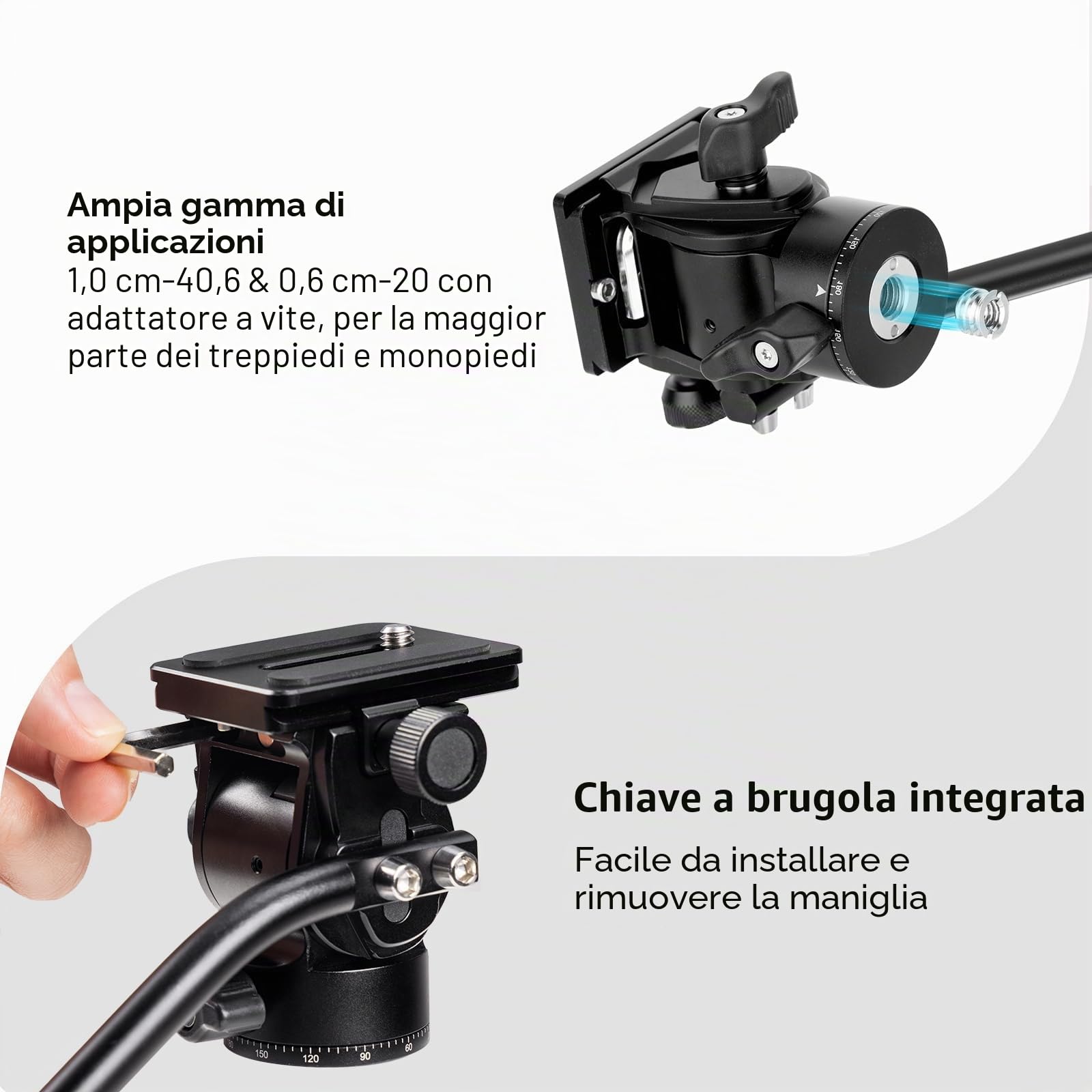 SMALLRIG Treppiede Testa Fluida Testa Pan-Tilt CH10 con Piastra a Sgancio Rapido per Arca Swiss, Carico Utile 3KG per Videocamere Compatte e Fotocamere DSLR - 3259B