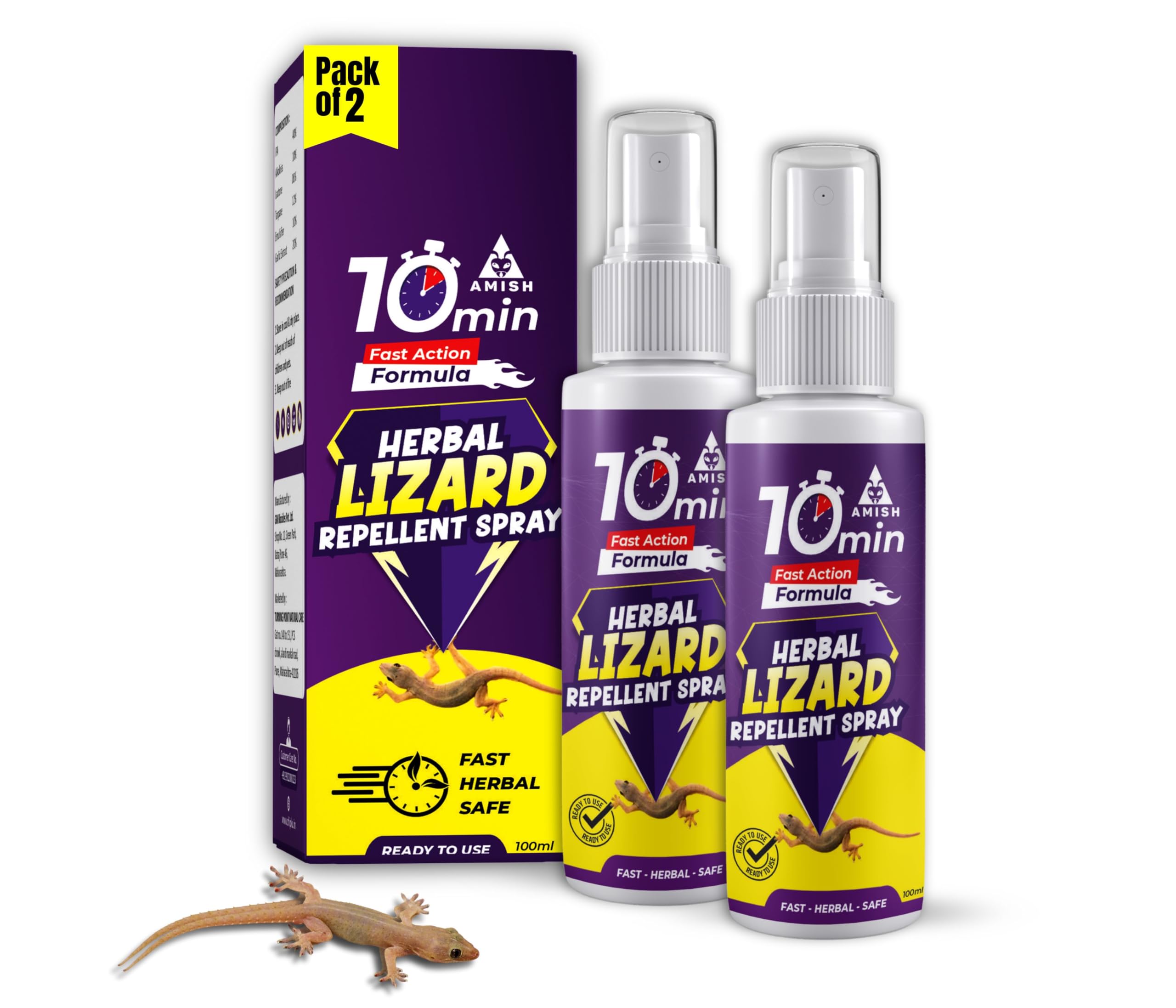 Amish Herbal Lizard Spray 100ml Pack Of 2 |10 Minutes Formula |Removes Entire Lizard colony|Powerful 100% Organic No Chemical Lizard Repellent Spray For home and kitchen