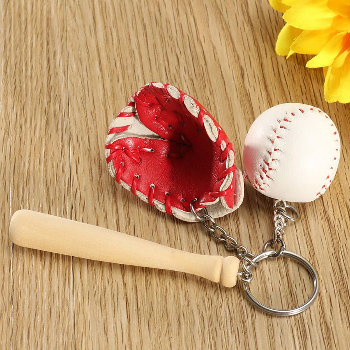 Portachiavi da Baseball Portatile, 6 Pezzi, Pu e Legno | Ciondolo Decorativo, Accessorio per Borsa e Cellulare, per Festa e Partita Sportiva