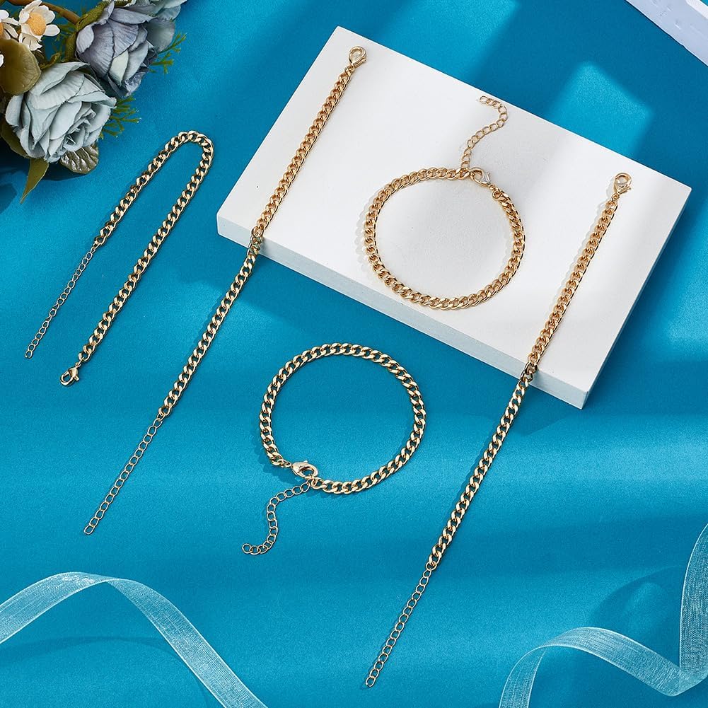 Beebeecraft 1 Box 5Pcs Mens Curb Chain Bracelets 18K Gold Plated 18.4cm Figaro Chain Bracelet Curb Cuban Link Chains Bracelet