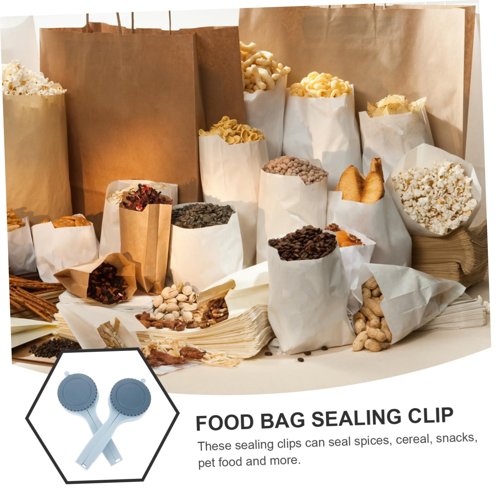 OFFSCH 2Pcs Food Bag Sealing Clips with Pour Spout Plastic Snack Bag Clamp Sealer for Kitchen Storage for Cereal Pet Food and Snack Bags