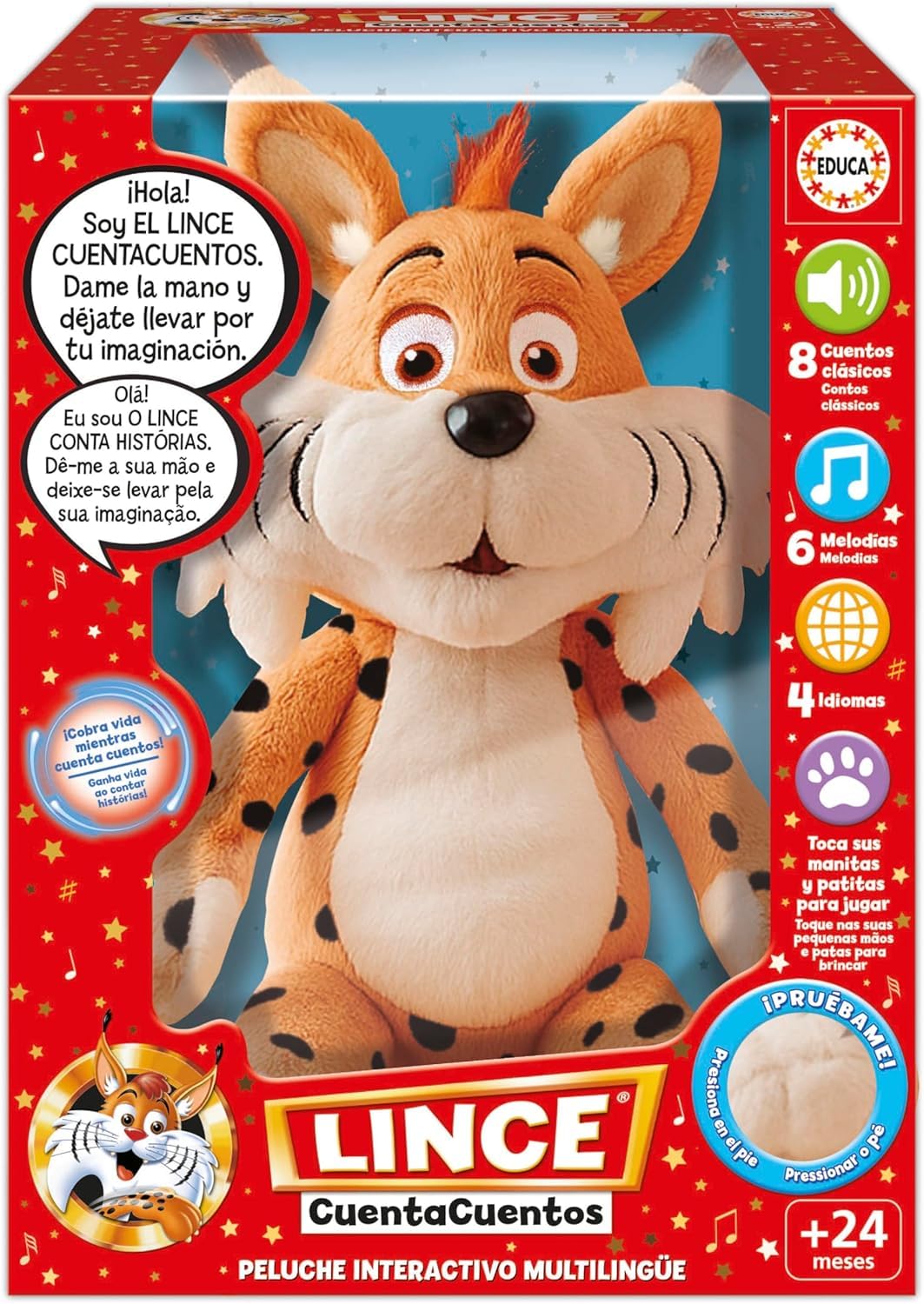 Educa Lynx Conteur | Peluche Interactive éducative avec Contes Audio et Musique pour Enfants | Cadeau pour Enfants 2 Ans (20360)