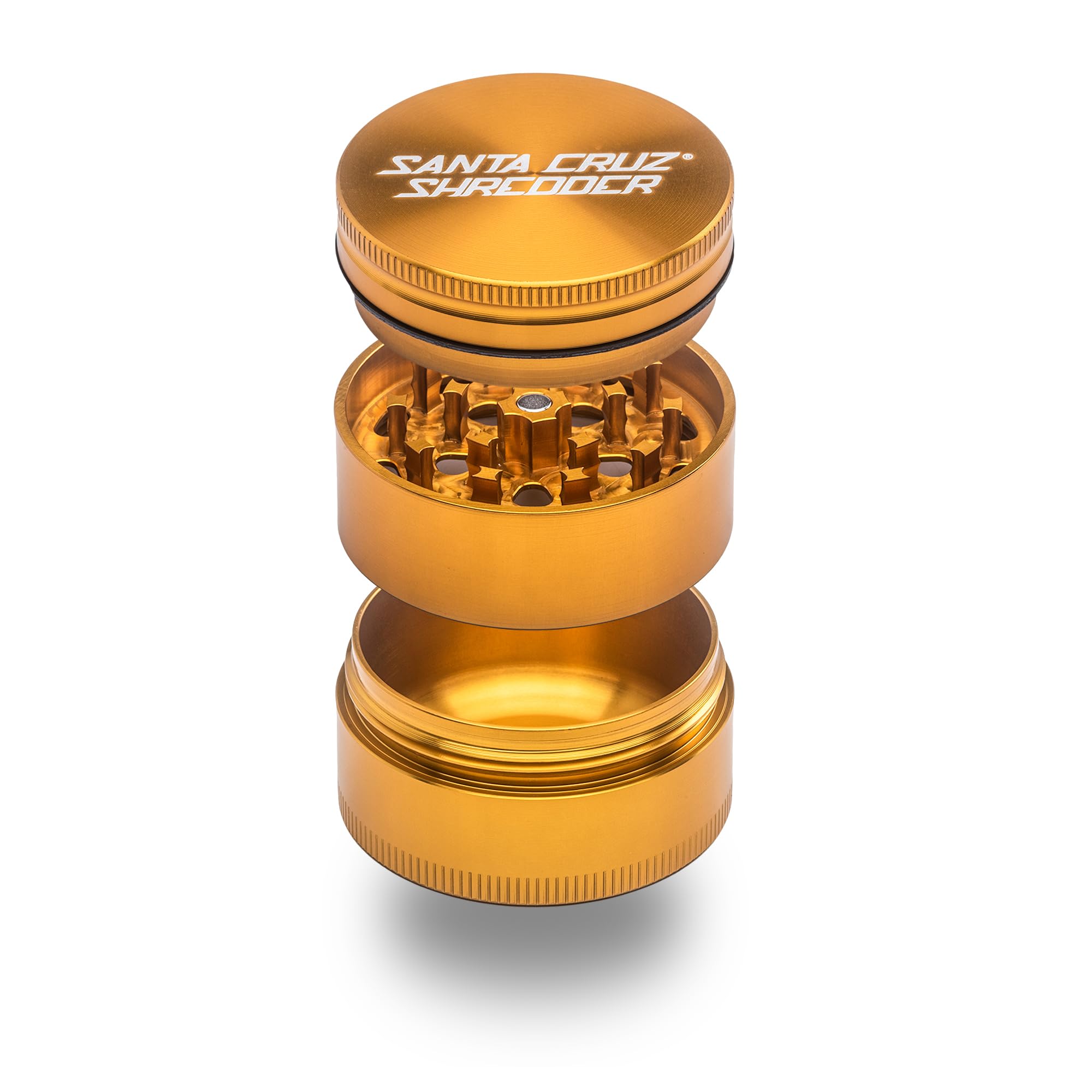 Santa Cruz Shredder Metal Herb Grinder Knurled Top for Stronger Grip 3-Piece Medium 2.2" (Gold)