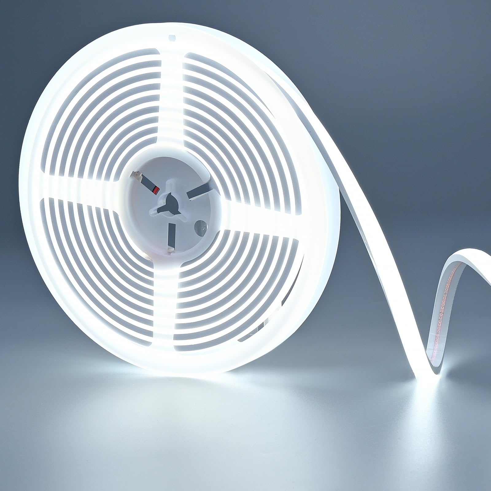 Tira LED 24V COB Blanco Frío 6000K Impermeable, 5M Autoadhesivo Cortable, CRI>90 480LED/M Ancho 10mm, Tiras de Luces Neon para Dormitorio Sala Gabinete Estar (Sin Fuente de Alimentación)