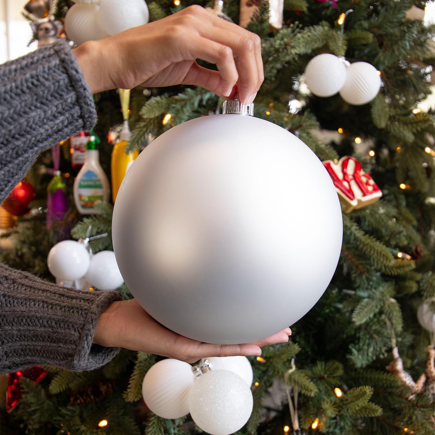 Every Day is Christmas 2 Pack of Large Oversize Christmas Ornament Balls, 20cm/7.9" Large Shatterproof Christmas Tree Ornaments Set, Indoor or Outdoor Decoration (Silver)