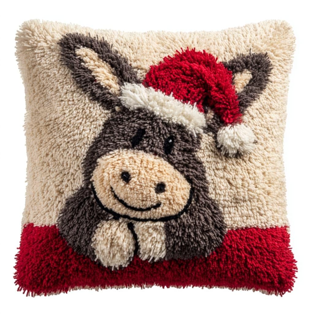 AxiangziK Latch Hook Cushion Kits,Donkey DIY Needlework Pillow Cover Cushion Rug Making Kit,17X17Inch Handmade Embroidery Kits, Decorative Throw Pillow Cover for Sofa Cushions, Bedroom Decor