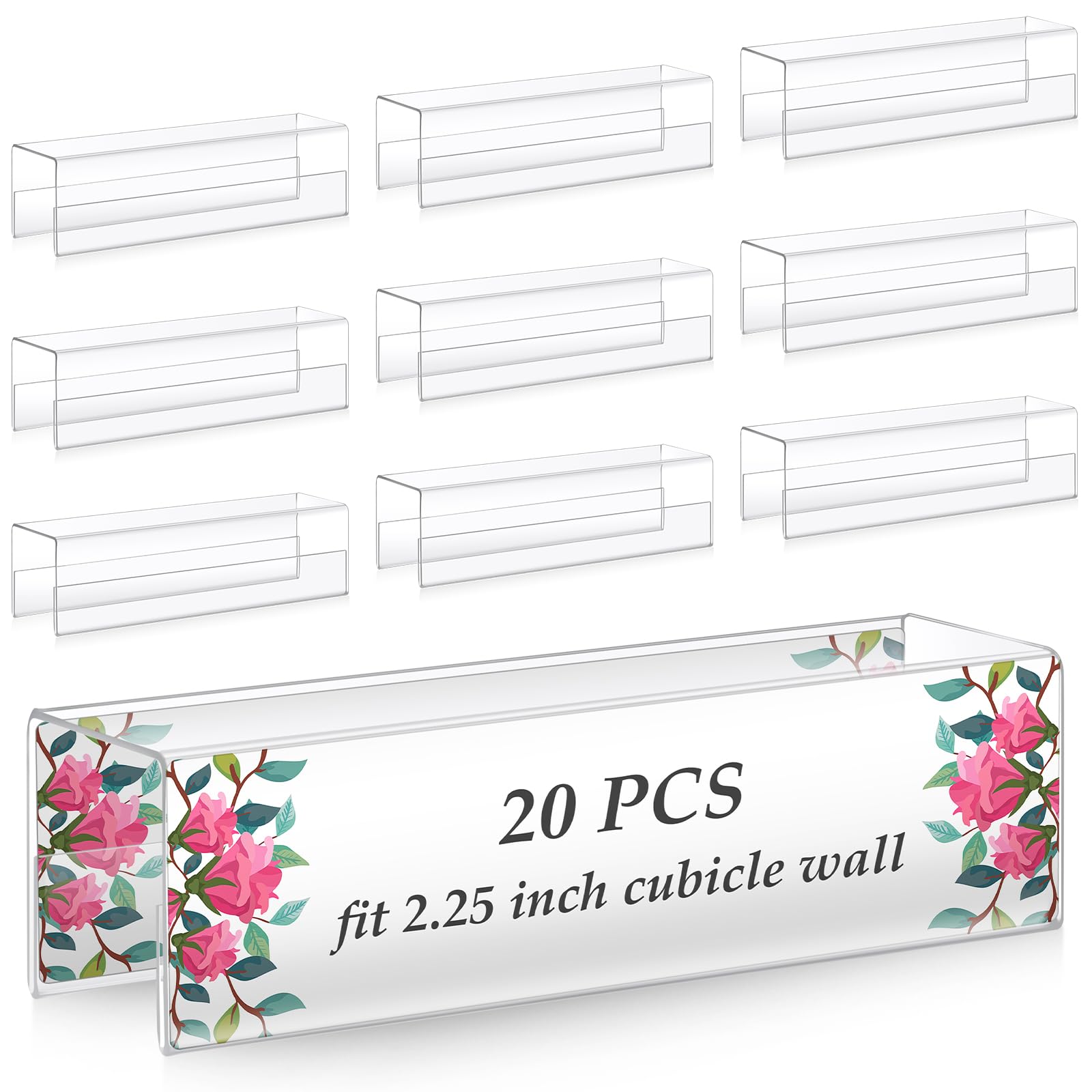 Cinnvoice 20 Pcs 2.25 Inch Cubicle Name Plate Holders Bulk Clear Double Sided Name Sign Tags for Home Library Doors Office Classroom 8.5 x 2.5 x 2.4