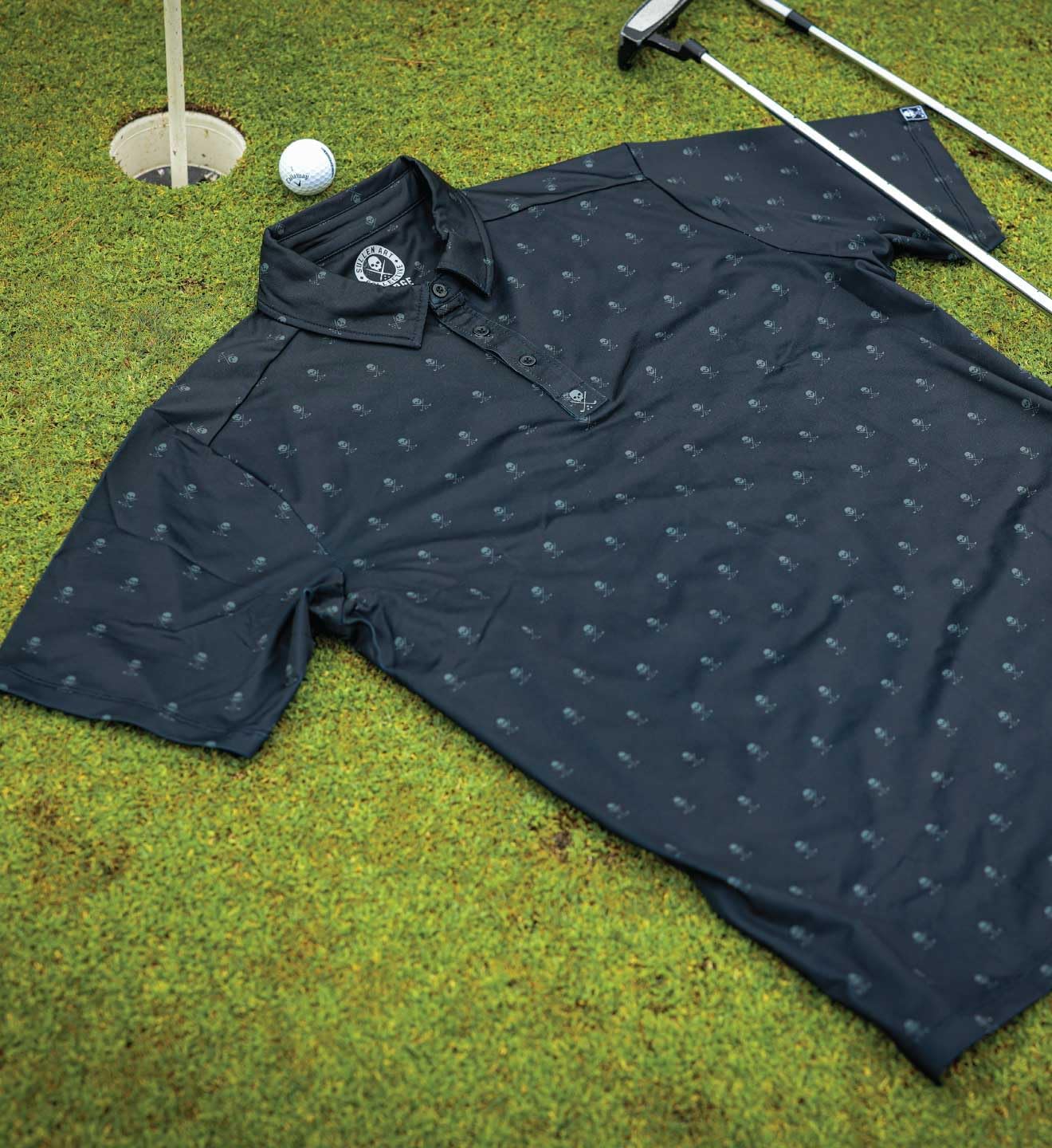 Sullen Men's Golf Badge Tattoo Lifestyle Graphic Pattern Short Sleeve Golf Button Up Polo Shirt