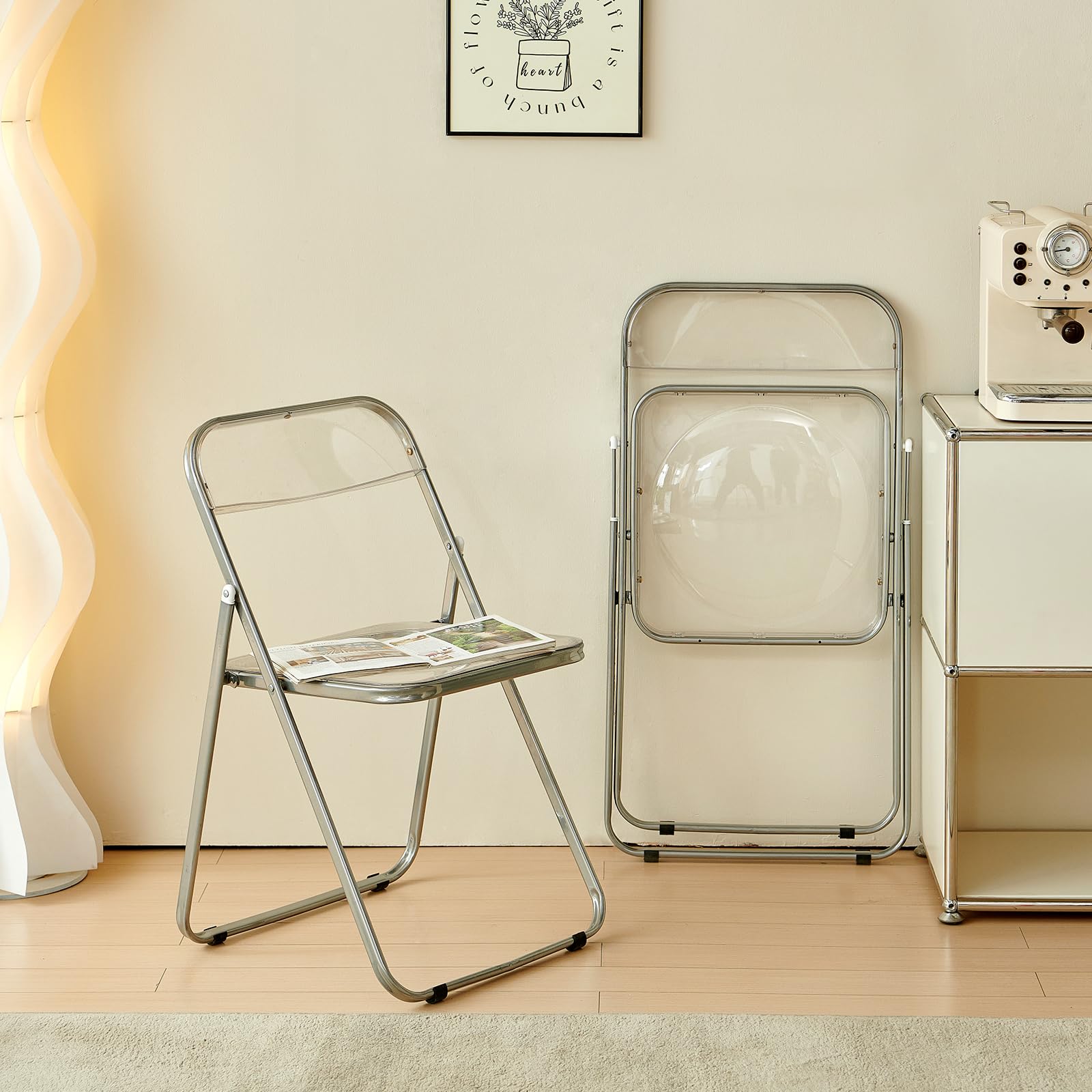 set di 4 pieghevole sedia in metallo trasparente PET sedia pieghevole poltrona 150 kg capacità di carico per sala da pranzo, soggiorno, giardino