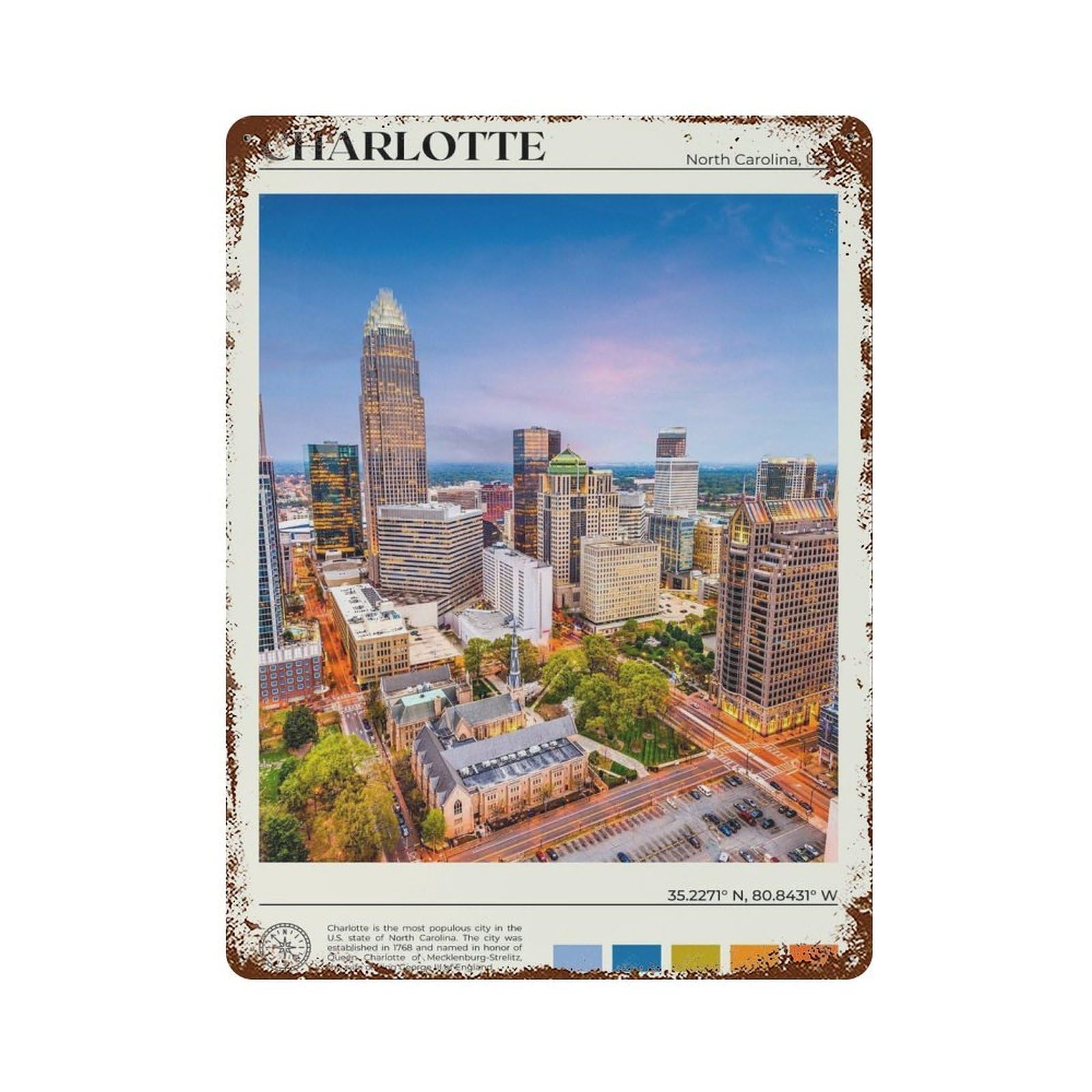 xiaoxiaoshen Real Photo Charlotte North Carolina Wall Decor Art Metal Tin Poster Modern Home Decor Art Home Bar Shop Decorations Vintage Sign 40x30cm