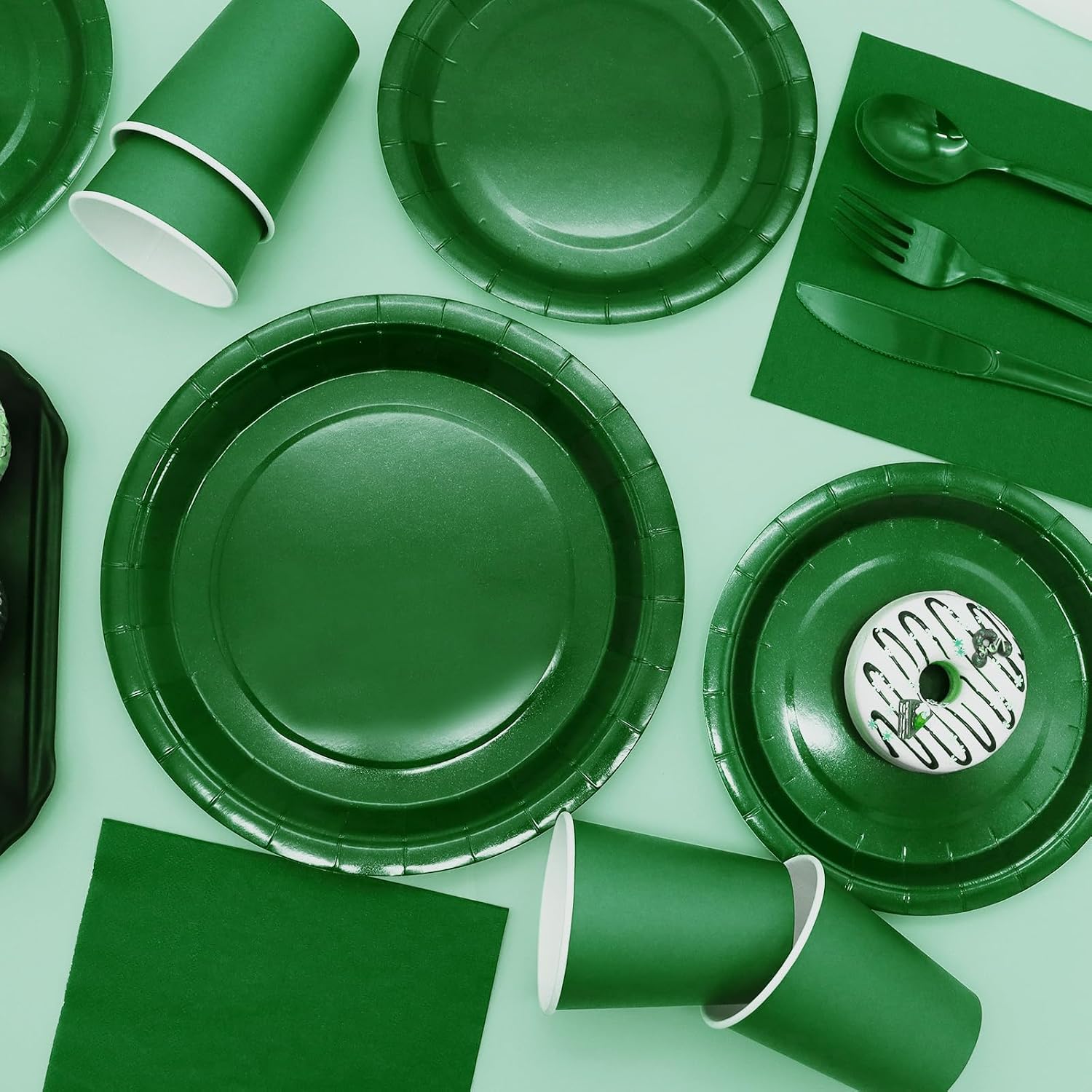 Green Paper Plates Party Supplies,168pcs Green Plates and Napkins Party Supplies Disposable Dinnerware Sets for St. Patrick's Mardi Gras Birthday Decorations Serve 24