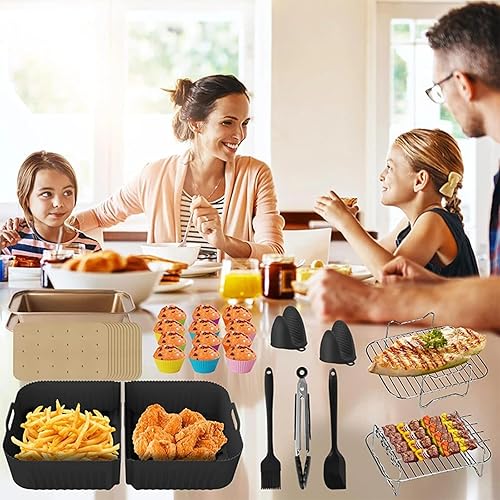 Miniatura 6 de 3 en 1 de silicona negra para freidora de aire Ninja Foodi Flexdrawer Dual 10.4L AF500 - Diseño de ranura para drenaje y circulación de calor, fácil