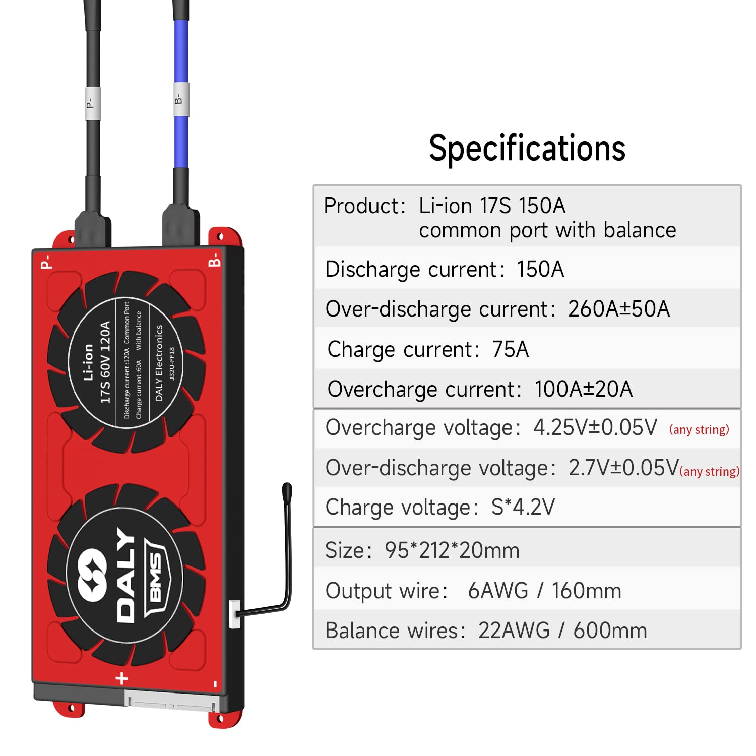 Amazon.com: DALY BMS Li-ion 17S 60V 150A with Balance Wire and