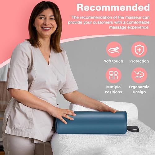 Miniatura 6 de Half Round Massage Bolster for Neckrest, 17 x 6 x 4 in PU Leather Neck Pillow with Strap Handle, Comfortable Half Moon Bolster Pillow for Legs Under