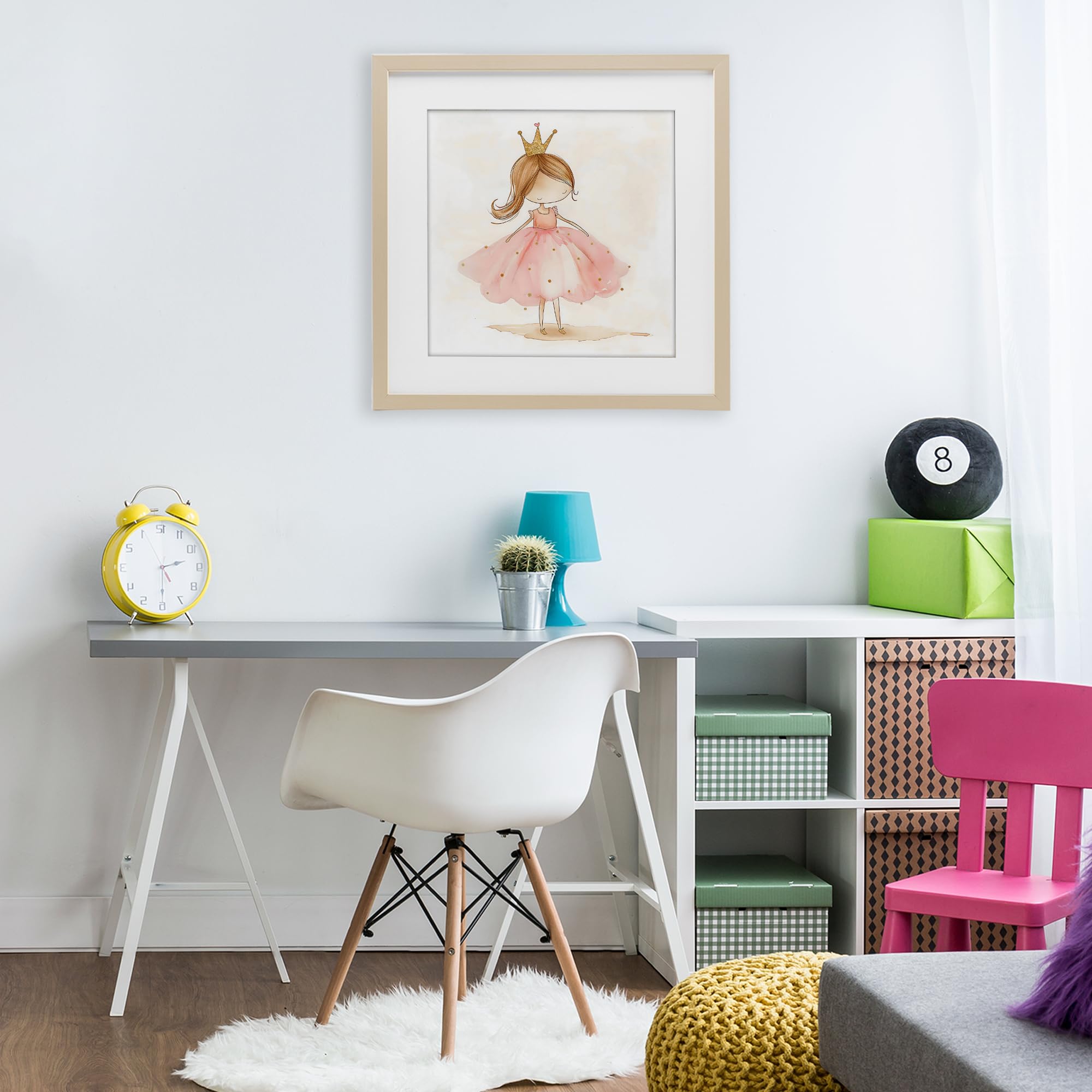 Pequeña princesa con corona para sala de juegos, 40,6 x 40,6 cm, enmarcado