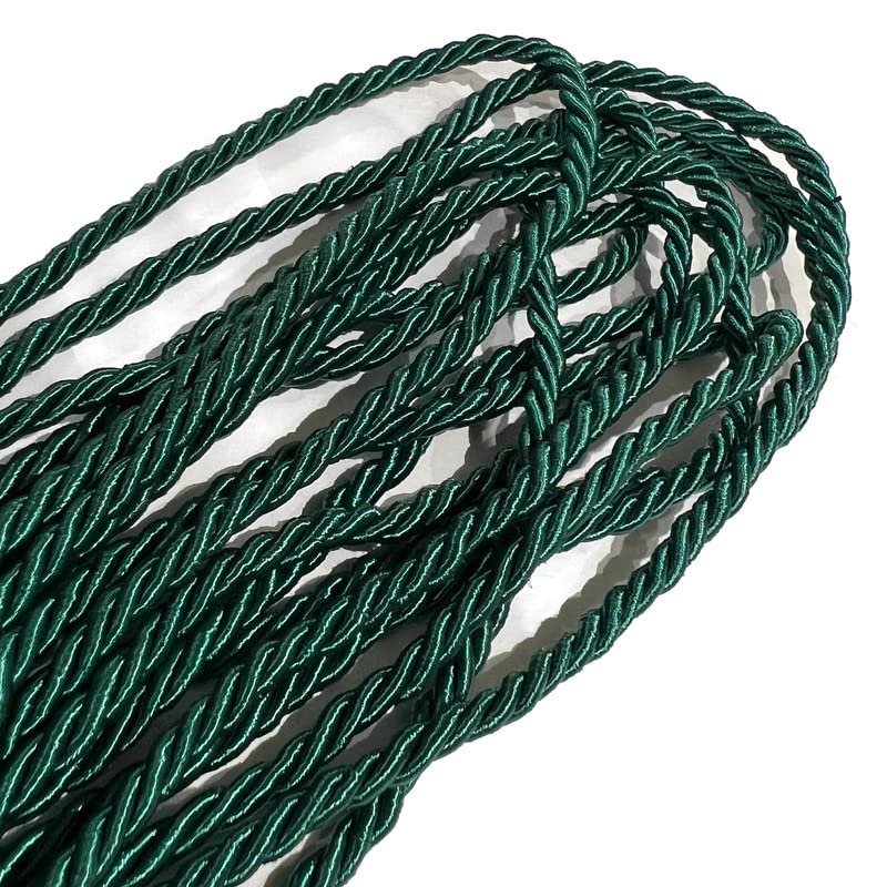Metallic Green Cotton Polyester Rope - 3mm, 3 Strand, 10 Meters - Soft, Strong, All Purpose - Crafting, Upholstery, Curtain Tieback