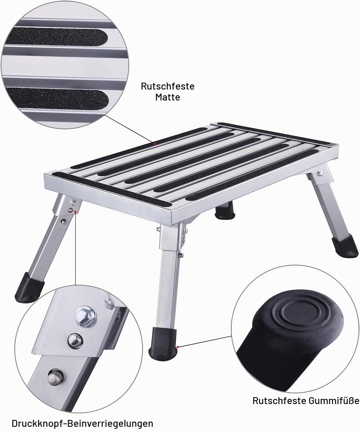 johgee 47x30x23cm stabil Aluminium Klapptritt Trittleiter 1 stufe Arbeitsplattform Max Belastung 250 kg für Kinder ältere Menschen Eintritt in die Caravan Wohnmobil SUV oder als Home Fußhocker
