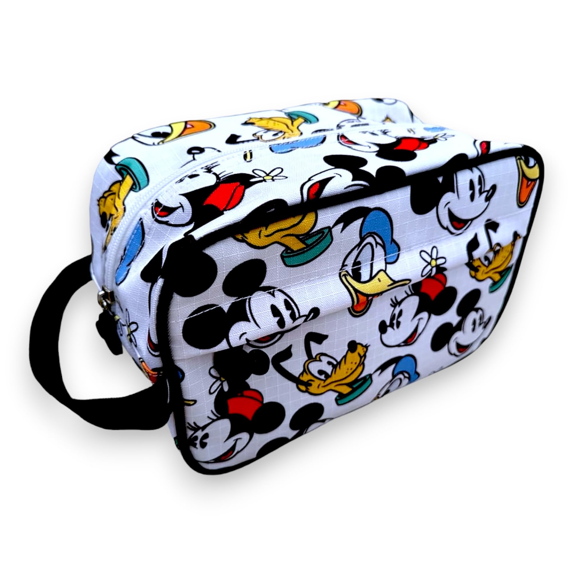 Disney Neceser Mickey Mouse Minnie Donald y Pluto. Gran Capacidad - con Asa Lateral y 2 Bolsillos. 25 x 16 x 13 cm. Multicolor con Fondo Blanco