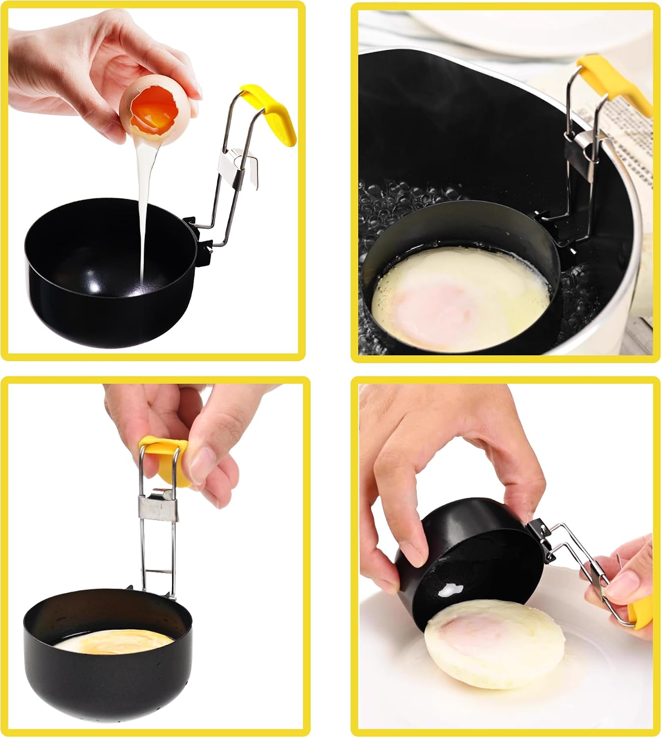 Non-Stick Poached Egg Pan, Round Eggs Cooker with Oil Brush for Fried Pancakes Sandwiches Breakfast