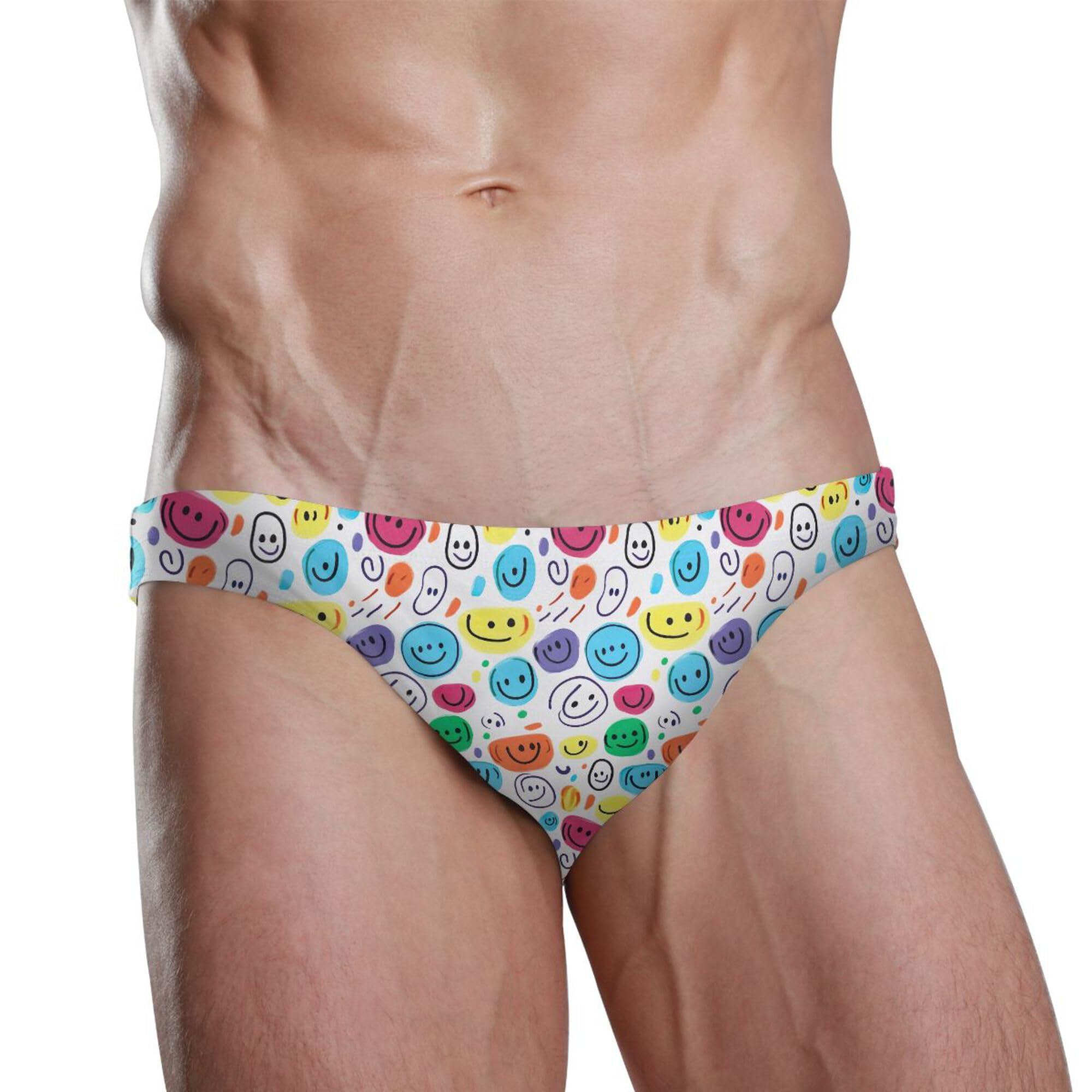 Mens Swim Briefs Smiley Face Swimwear Bikini Swimsuit XL B0403798