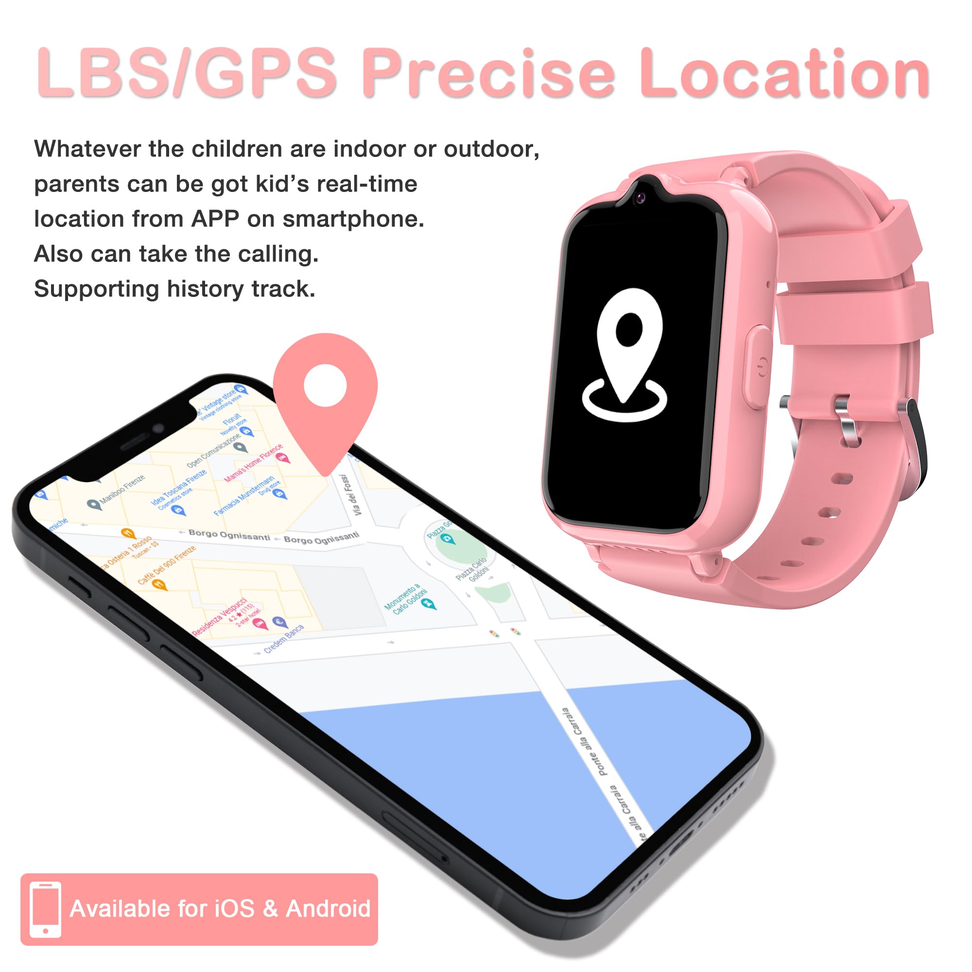 4G Smartwatch Voor Kinderen Met GPS - Videogesprekken, Real-time Tracking, Schoolmodus (Roze)