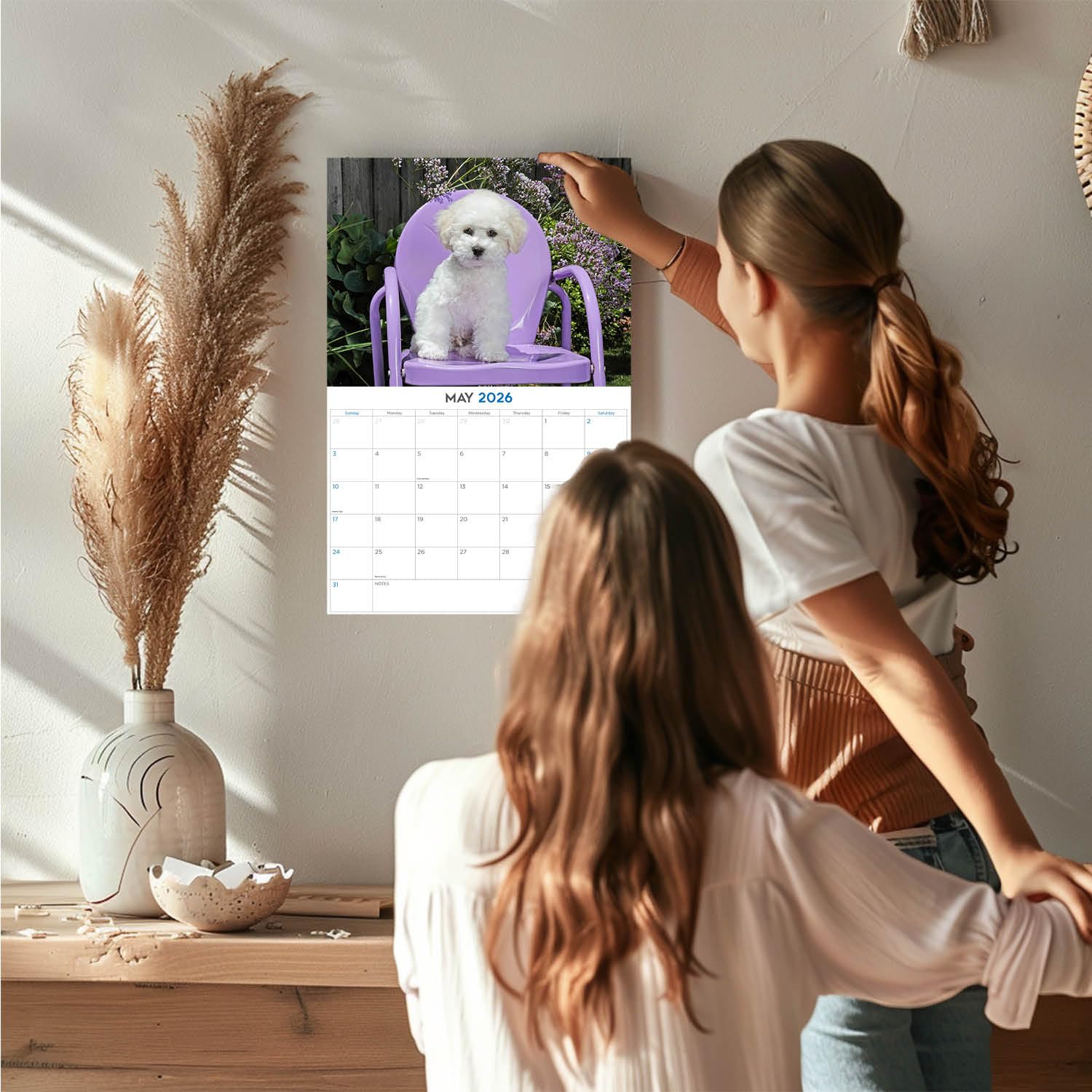 Calendario 2024 2025 Bichon Frise, calendario mensile da parete con razza di cane, 30,5 x 45,7 cm, aperto, carta spessa senza sbavature, regalo, calendario per insegnanti accademici, organizzazione e